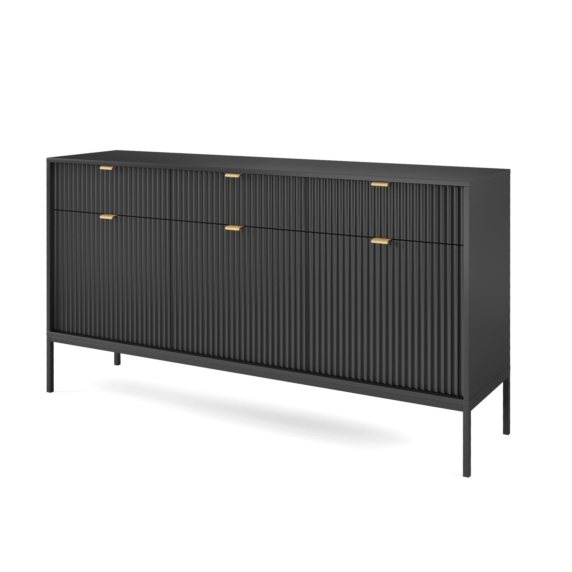 Buffet avec pieds en métal 3 portes et 3 tiroirs en bois laminé Miseno 154x83 cm