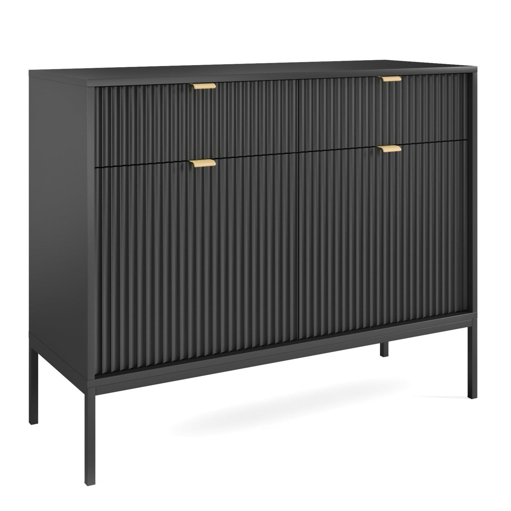 Buffet 2 portes 2 tiroirs en bois laminé noir Miseno 104x83 cm