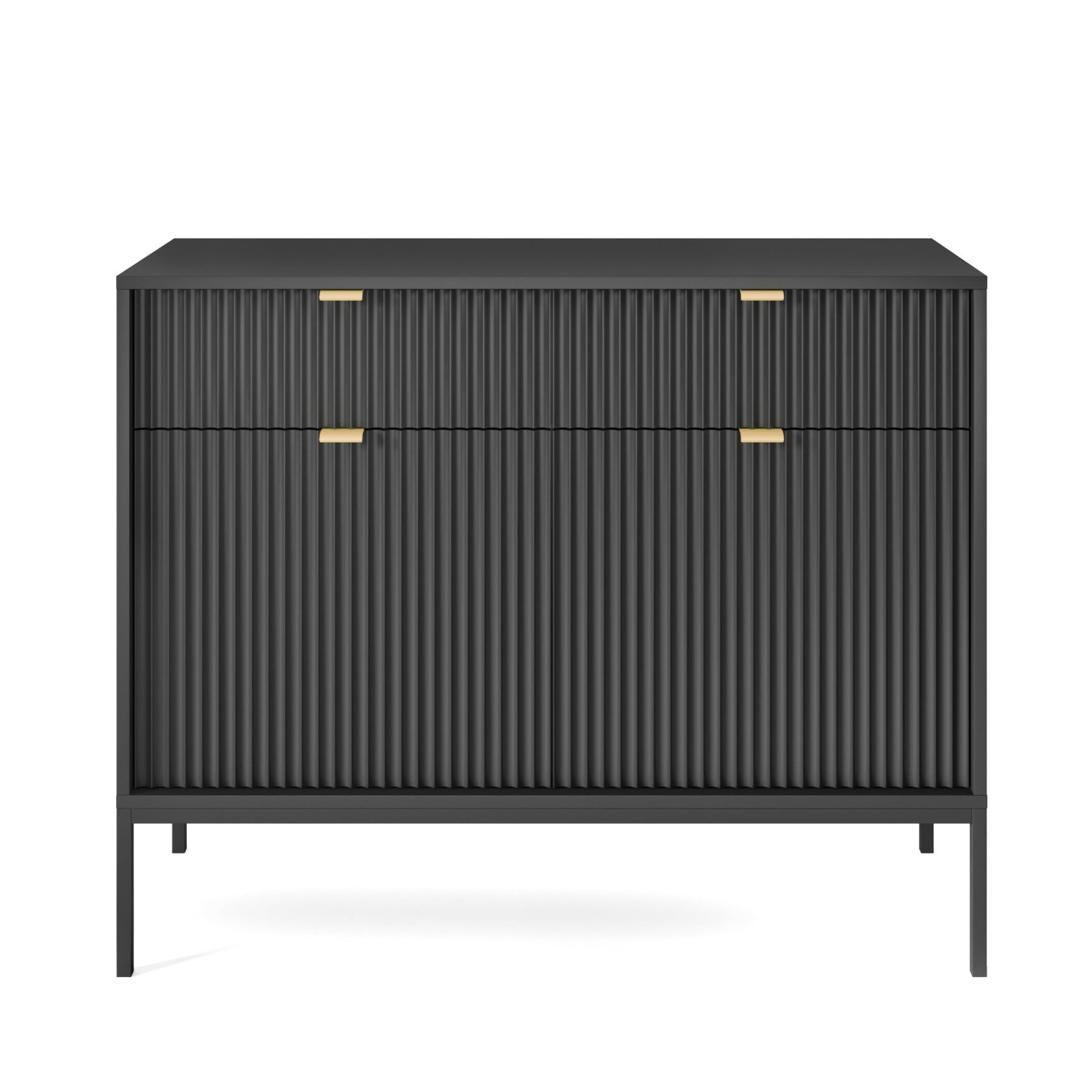 Buffet 2 portes 2 tiroirs en bois laminé noir Miseno 104x83 cm