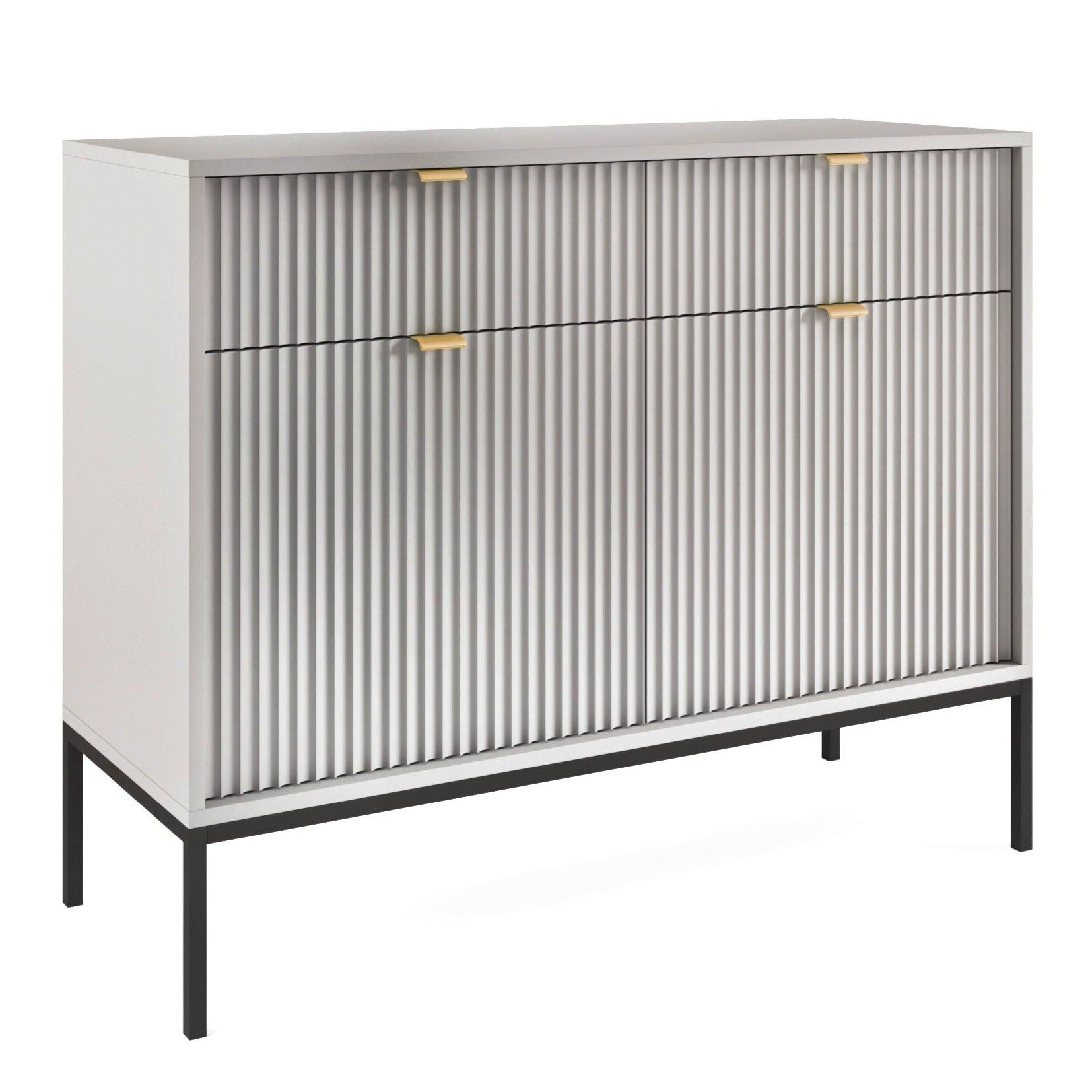 Buffet 2 portes 2 tiroirs en bois laminé avec pieds en métal gris Miseno 104x83 cm