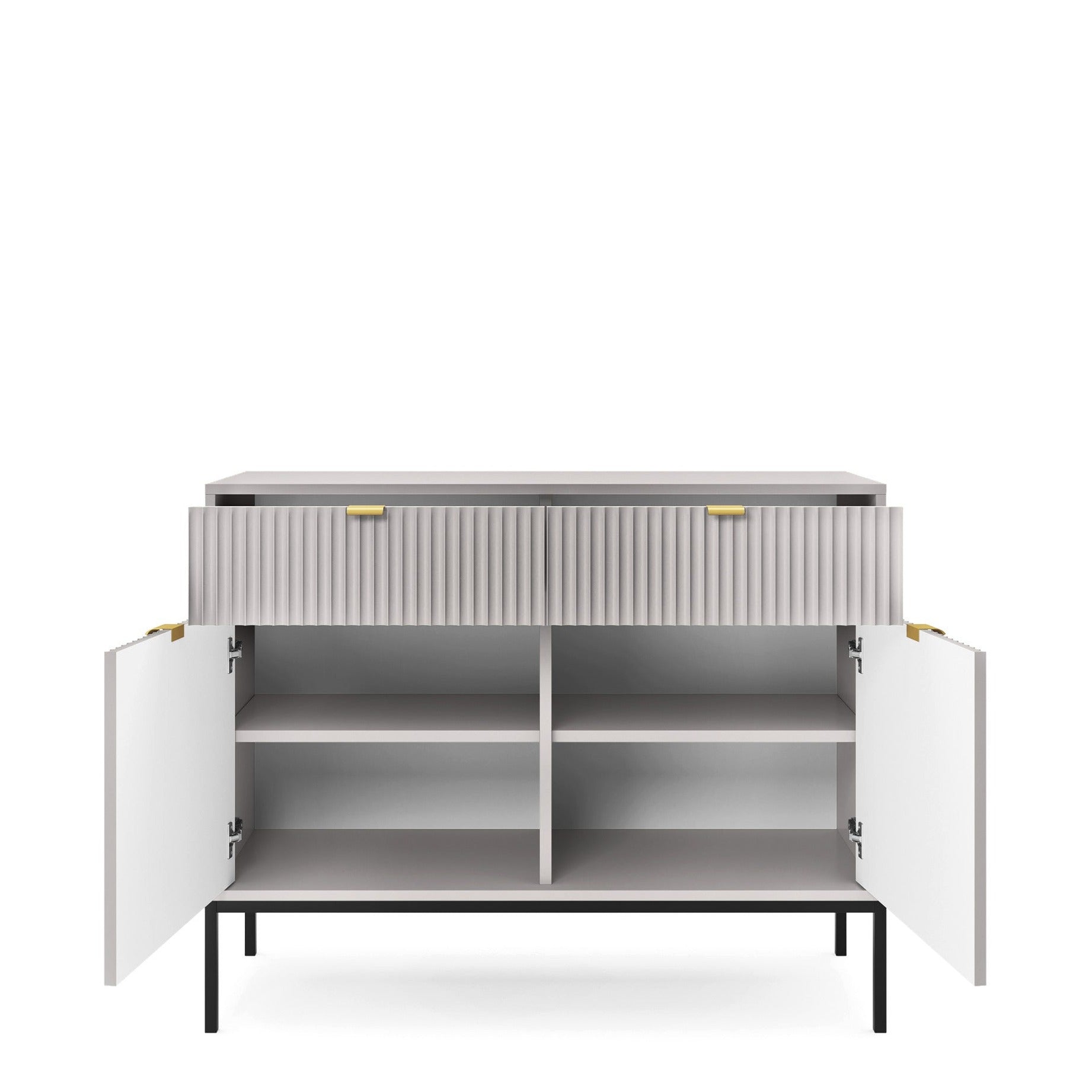 Buffet 2 portes 2 tiroirs en bois laminé avec pieds en métal gris Miseno 104x83 cm