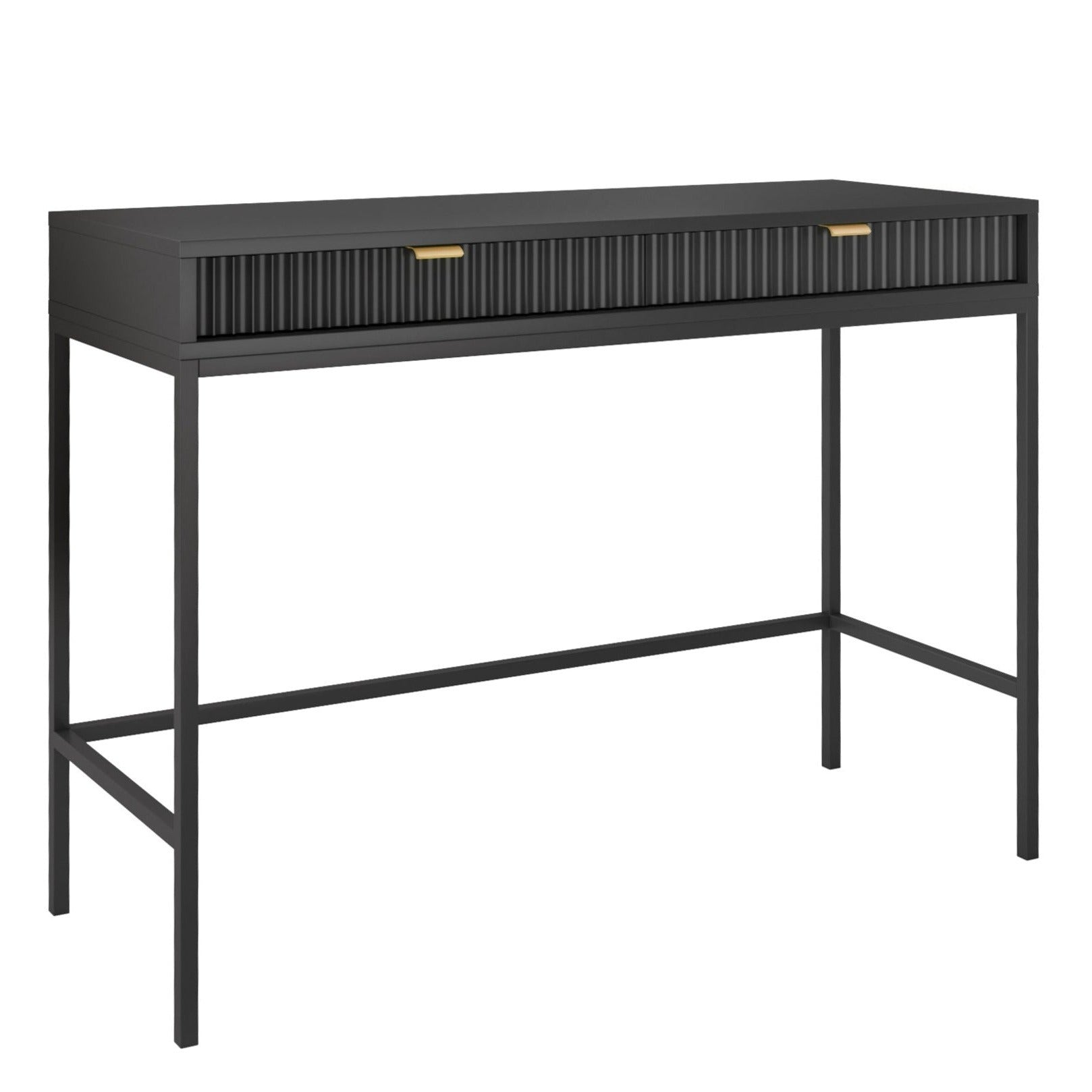 Console 2 tiroirs en bois laminé avec pieds en métal noir Miseno 104x78 cm