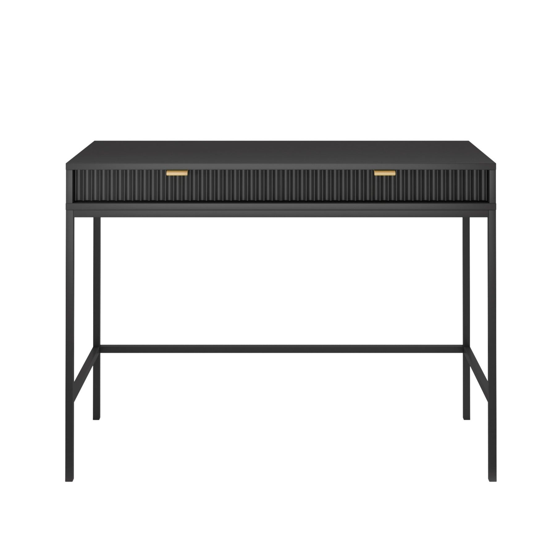 Console 2 tiroirs en bois laminé avec pieds en métal noir Miseno 104x78 cm