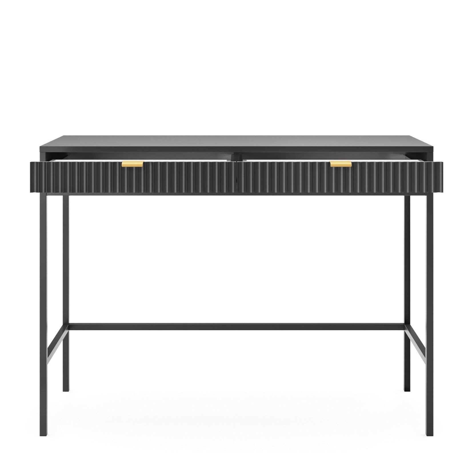 Console 2 tiroirs en bois laminé avec pieds en métal noir Miseno 104x78 cm