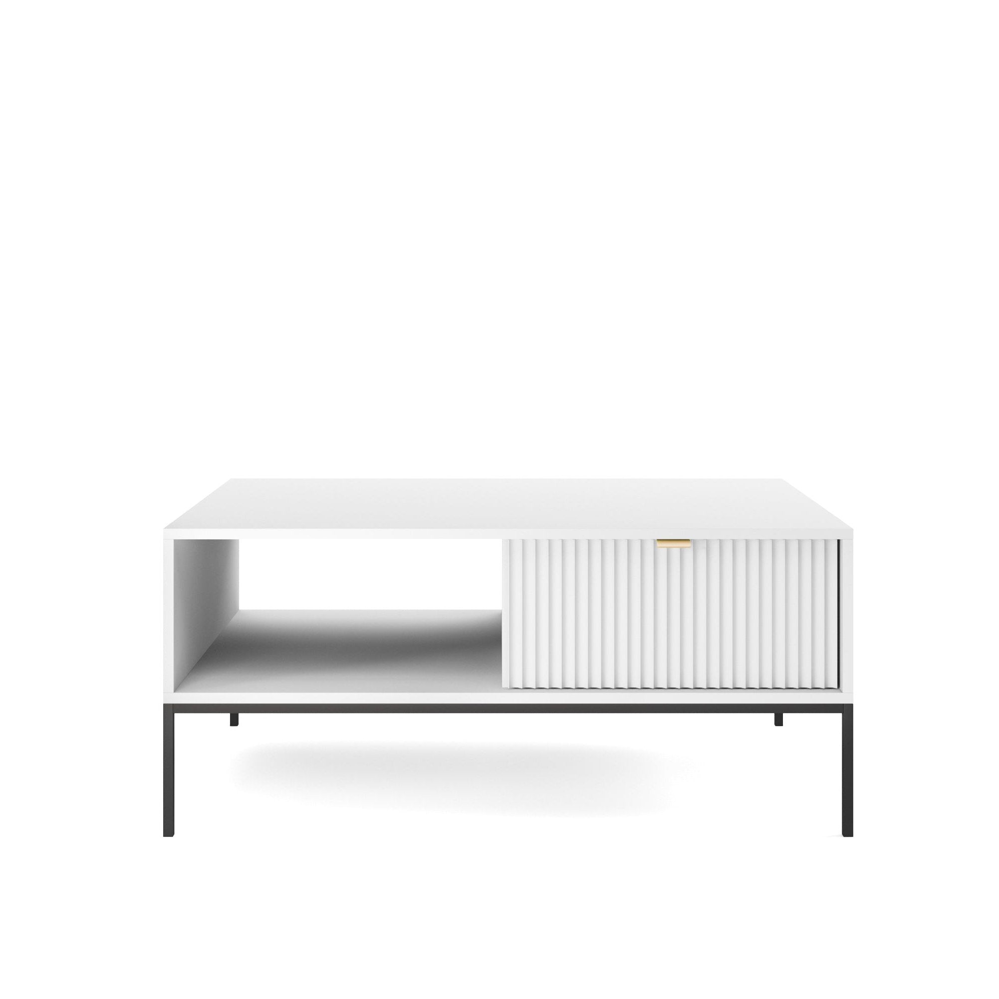 Table basse avec pieds en métal 1 tiroir et 1 compartiment en bois laminé Miseno 104x68 cm