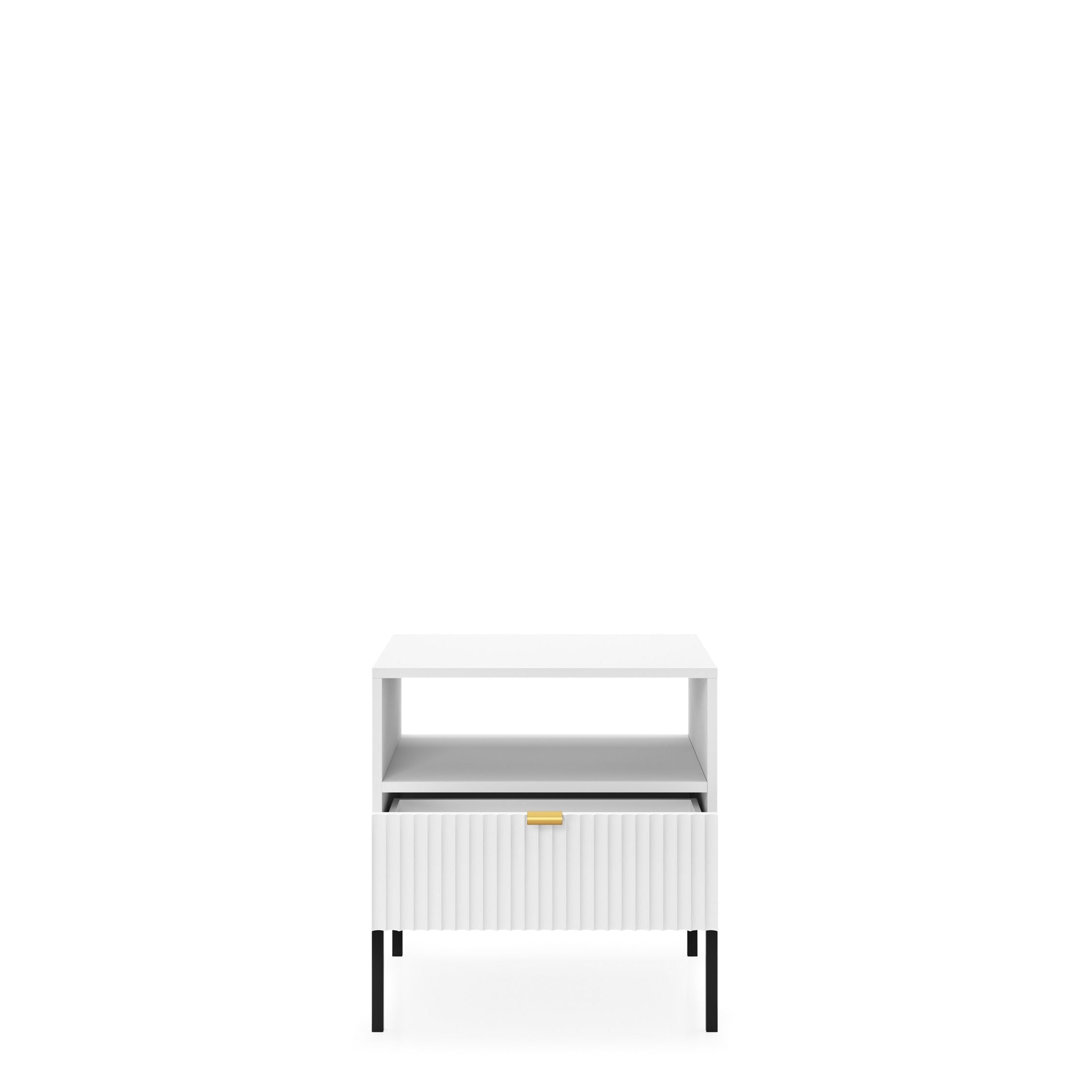 Table de chevet avec pieds en métal et 1 tiroir en bois laminé Miseno 54x56 cm