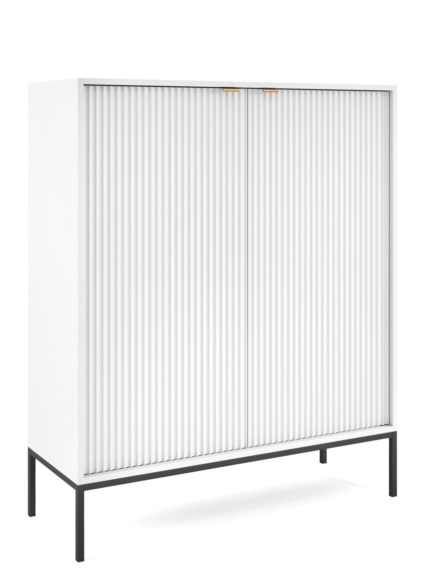 Buffet 2 portes en bois laminé avec pieds en métal blanc Miseno 104x125 cm