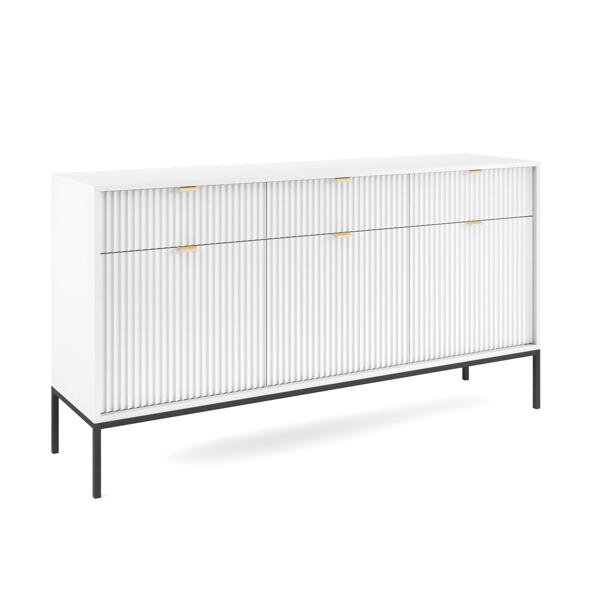 Buffet blanche 3 portes 3 tiroirs en bois laminé avec pieds en métal Miseno 154x83 cm