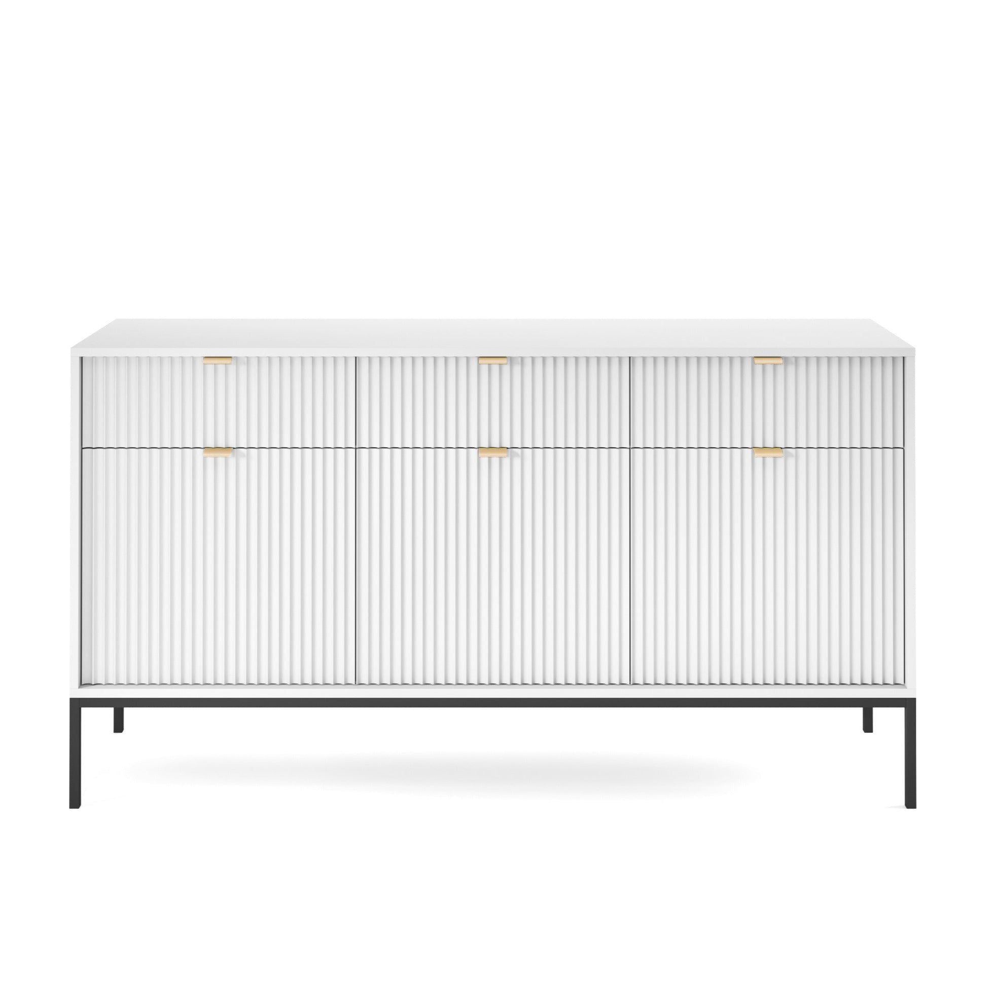 Buffet blanche 3 portes 3 tiroirs en bois laminé avec pieds en métal Miseno 154x83 cm