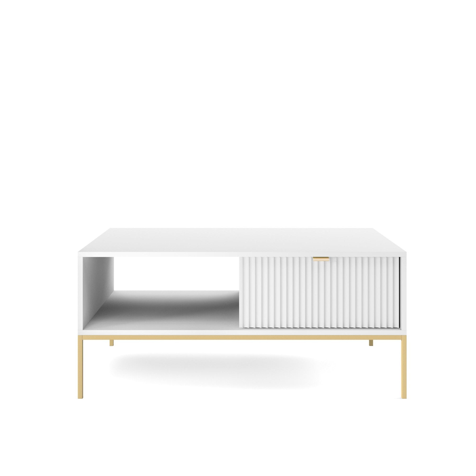 Table basse avec pieds en métal 1 tiroir et 1 compartiment en bois laminé Miseno 104x68 cm