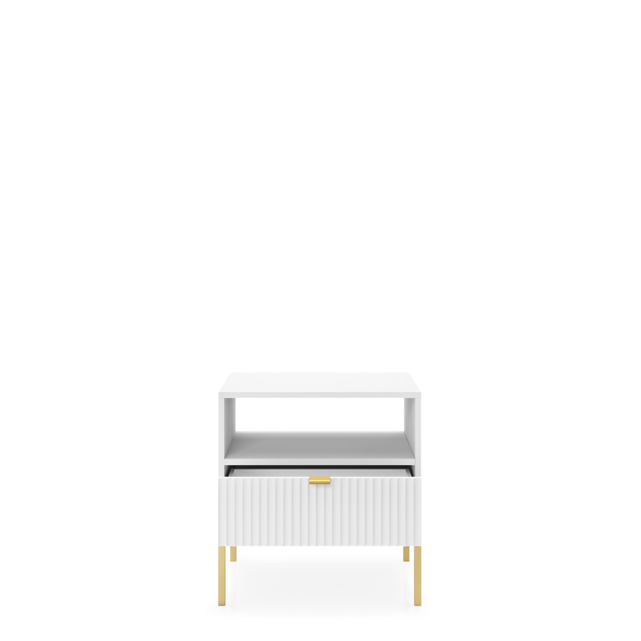 Table de chevet avec pieds en métal et 1 tiroir en bois laminé Miseno 54x56 cm