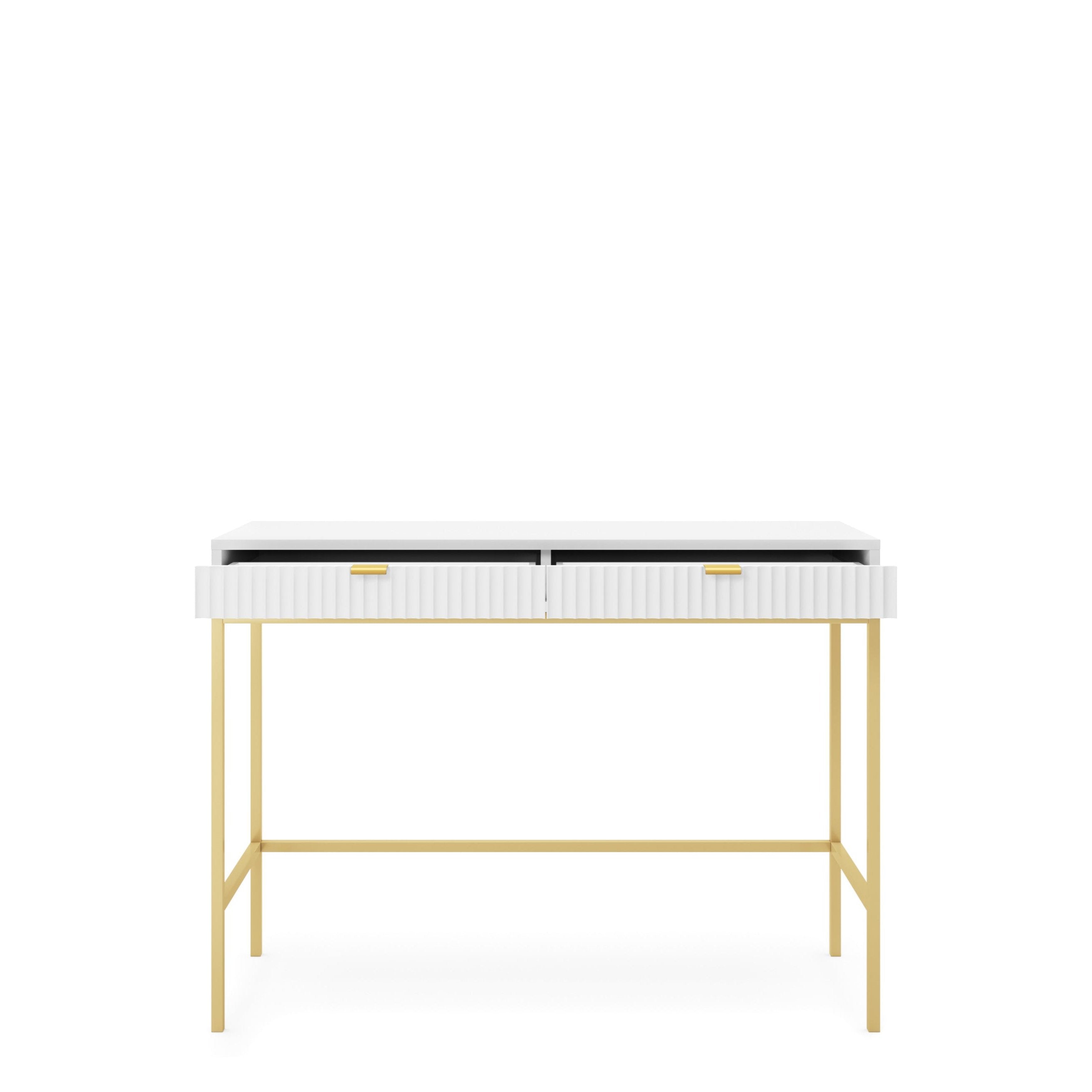 Console avec pieds en métal 2 tiroirs en bois laminé Miseno 104x78 cm