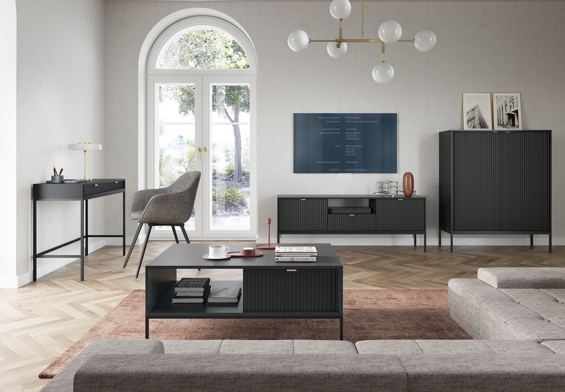 Console 2 tiroirs en bois laminé avec pieds en métal noir Miseno 104x78 cm