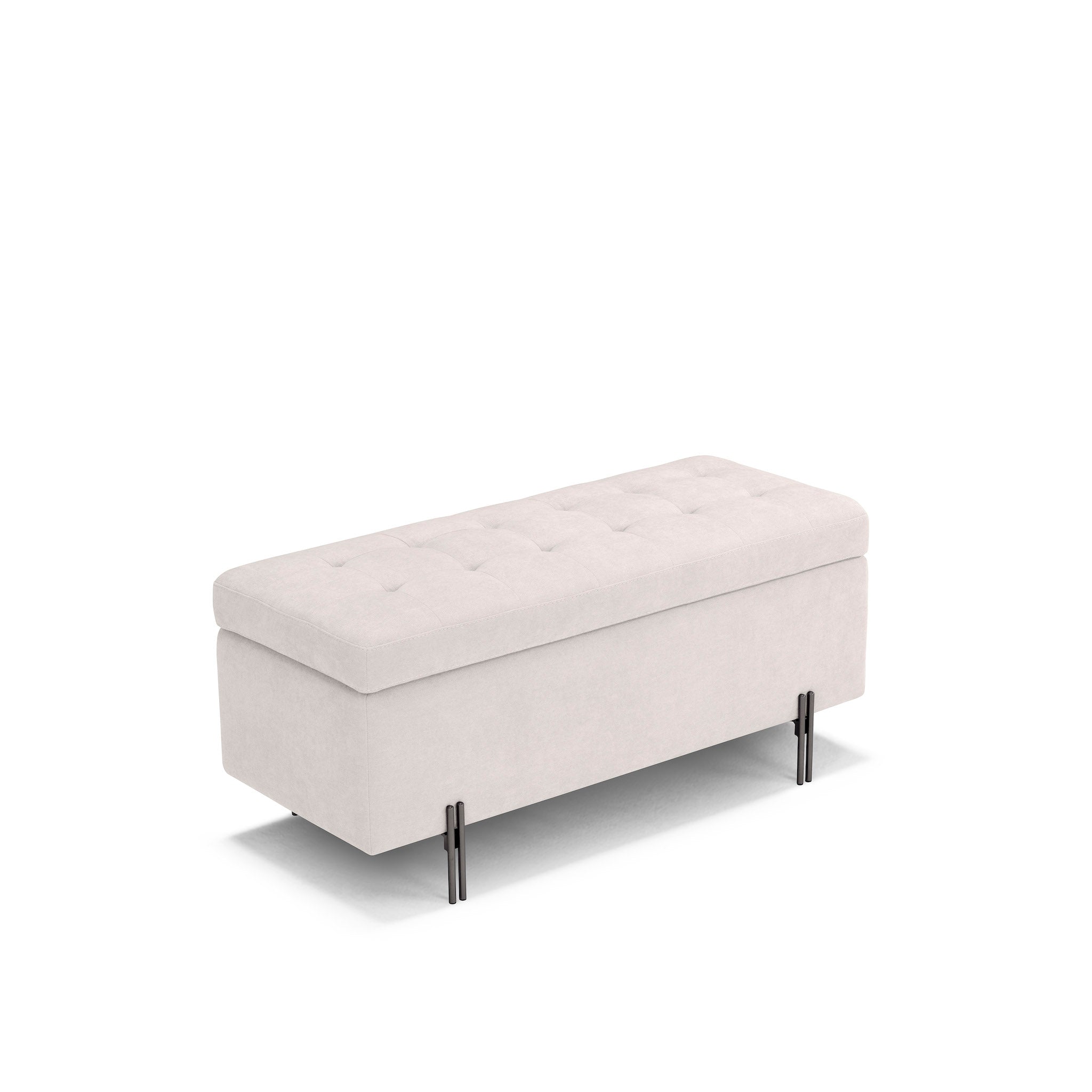 Banc CARAMAGNA 110x45 cm rangement Made in Italy matelassé en tissu chenille beige