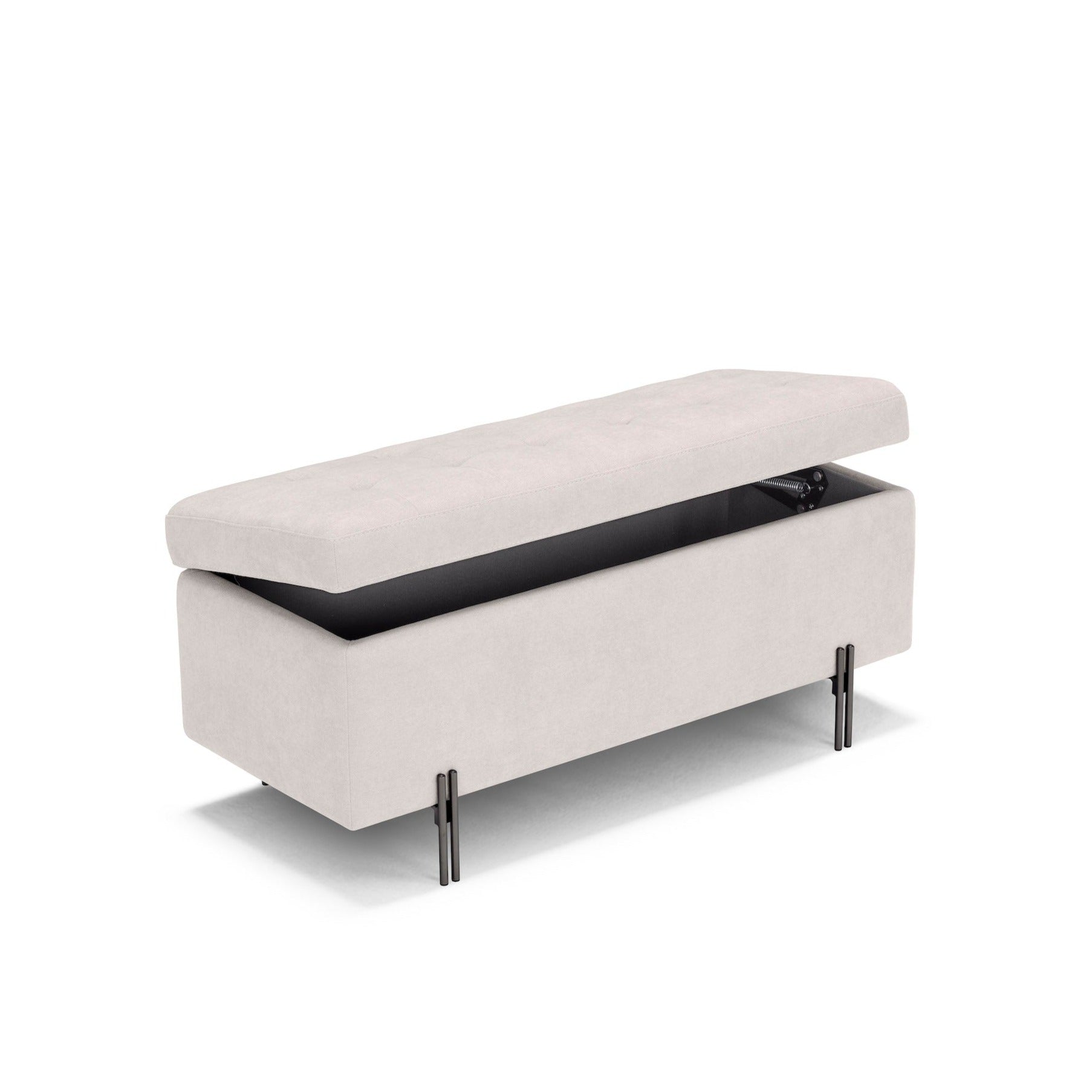 Banc CARAMAGNA 110x45 cm rangement Made in Italy matelassé en tissu chenille beige