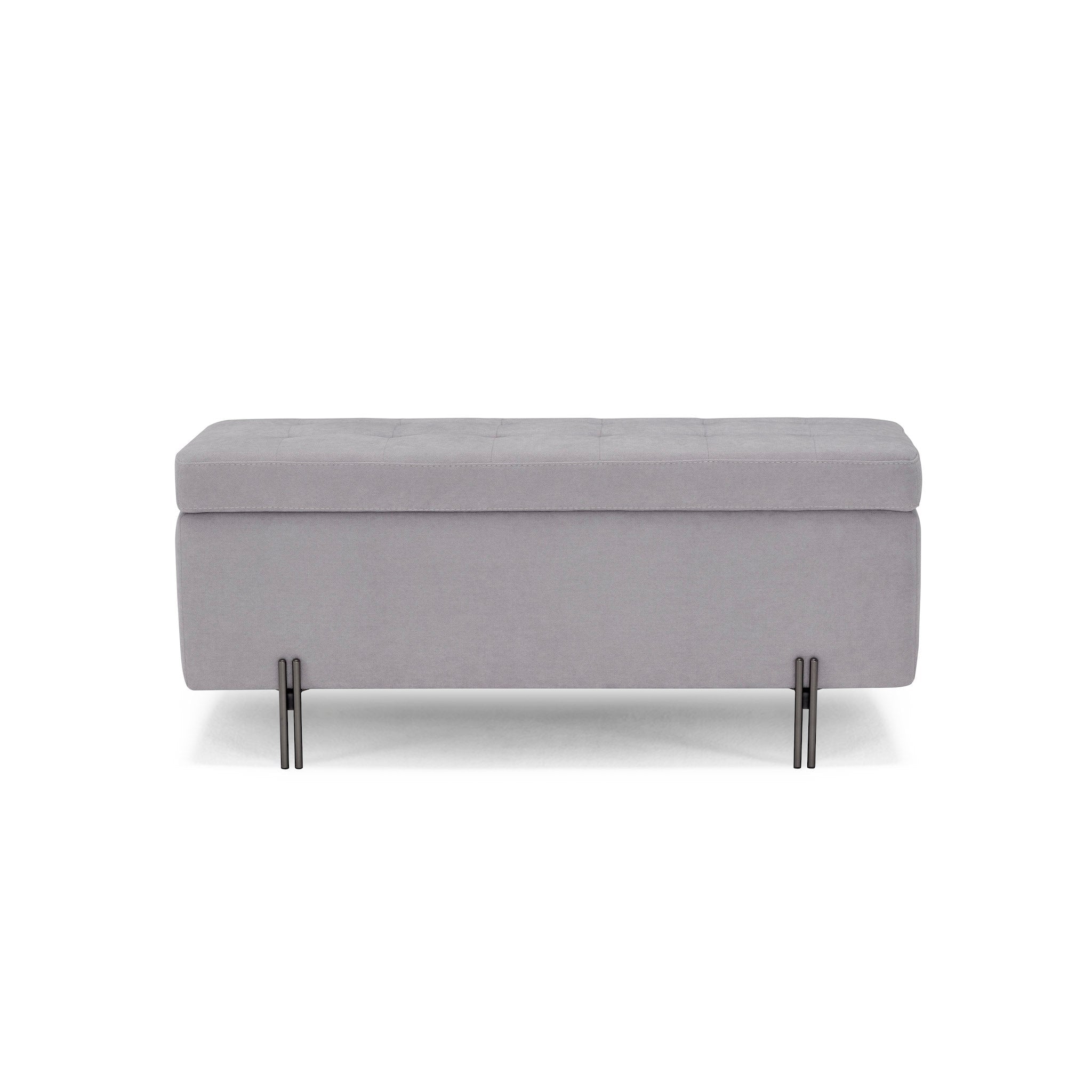 Banc CARAMAGNA 110x45 cm rangement Made in Italy matelassé en tissu chenille gris clair