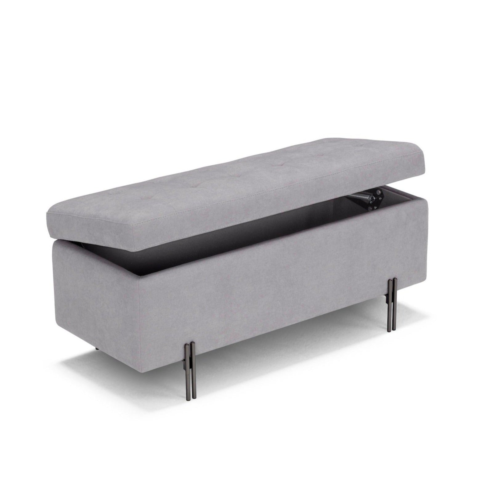 Banc CARAMAGNA 110x45 cm rangement Made in Italy matelassé en tissu chenille gris clair