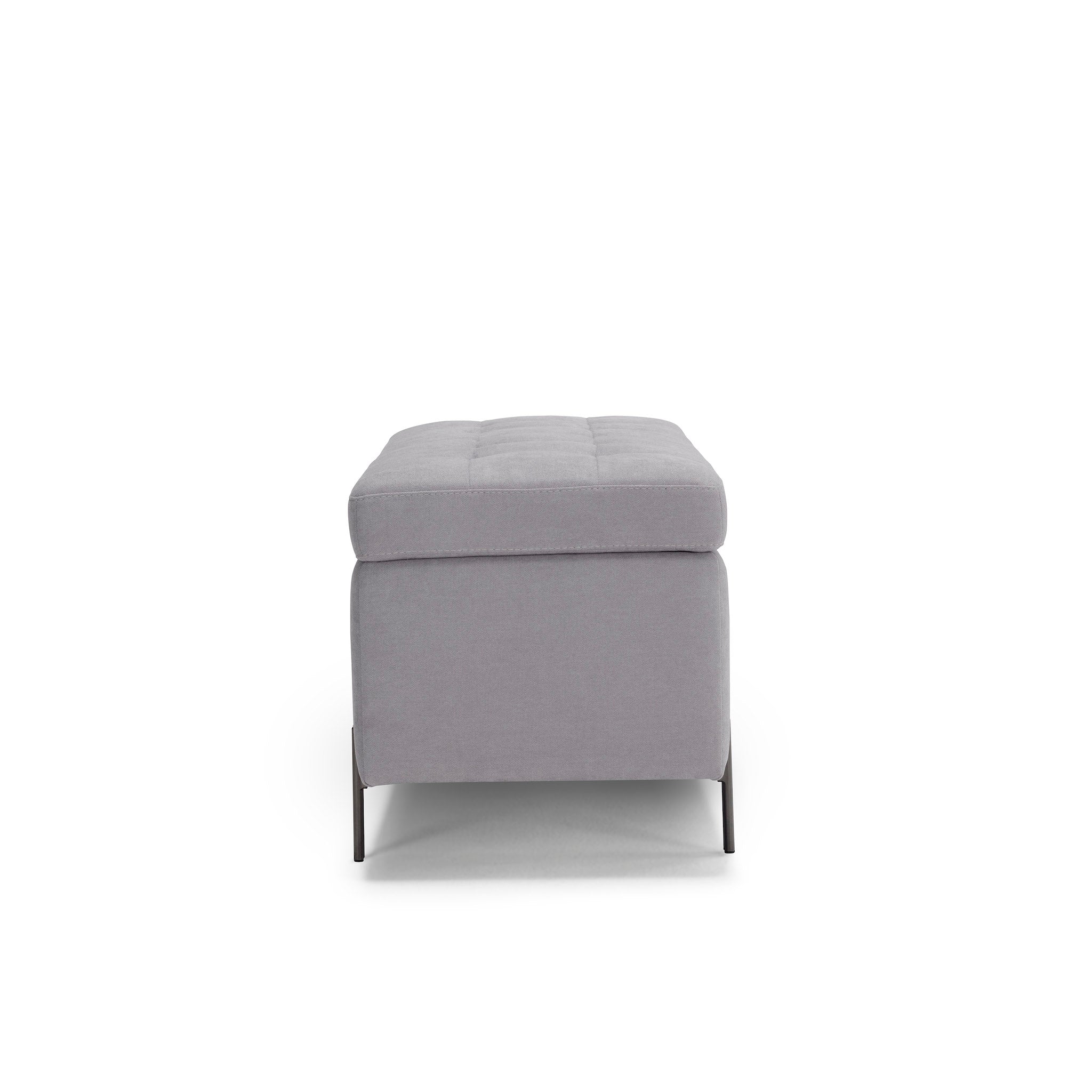 Banc CARAMAGNA 110x45 cm rangement Made in Italy matelassé en tissu chenille gris clair