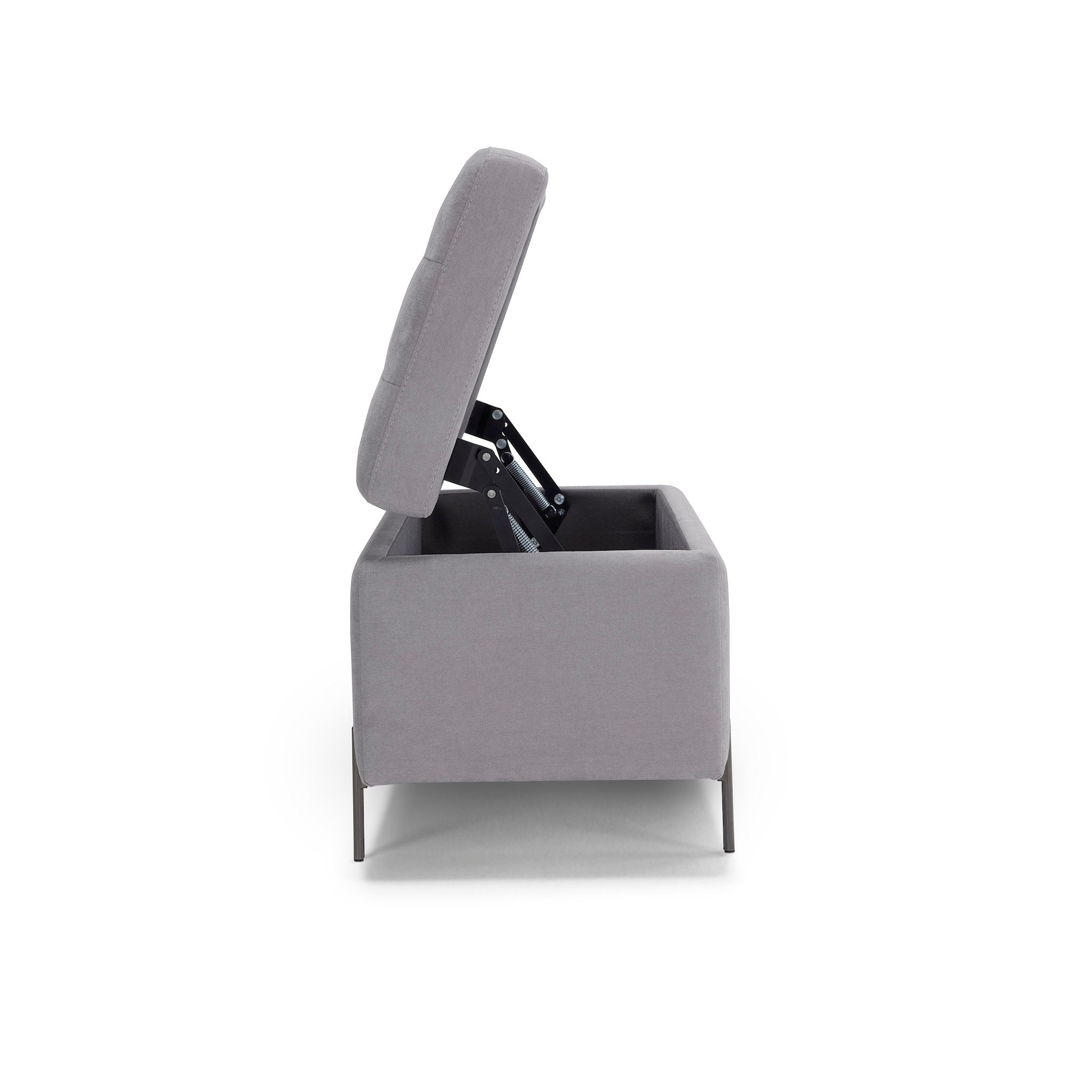 Banc CARAMAGNA 110x45 cm rangement Made in Italy matelassé en tissu chenille gris clair