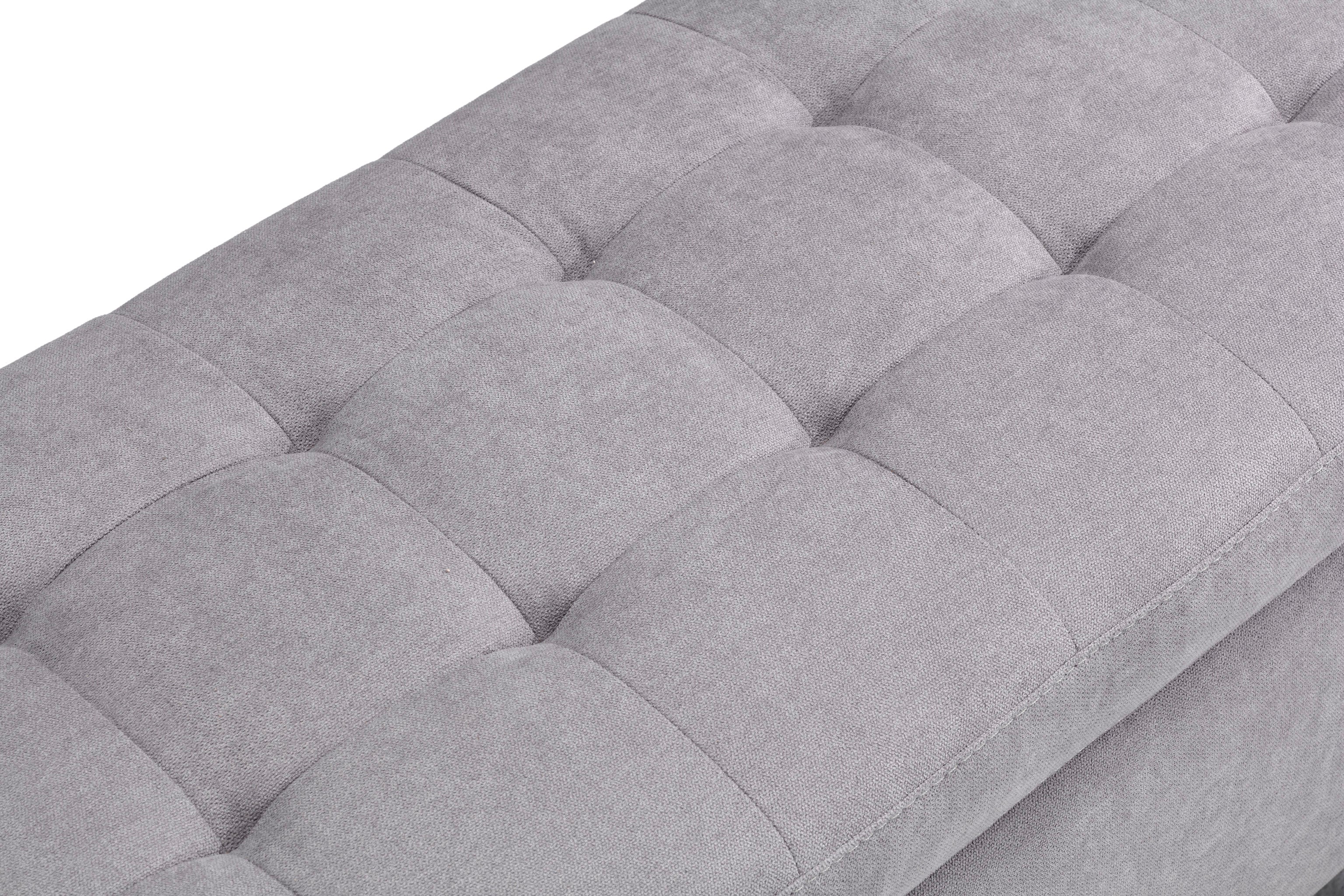 Banc CARAMAGNA 110x45 cm rangement Made in Italy matelassé en tissu chenille gris clair