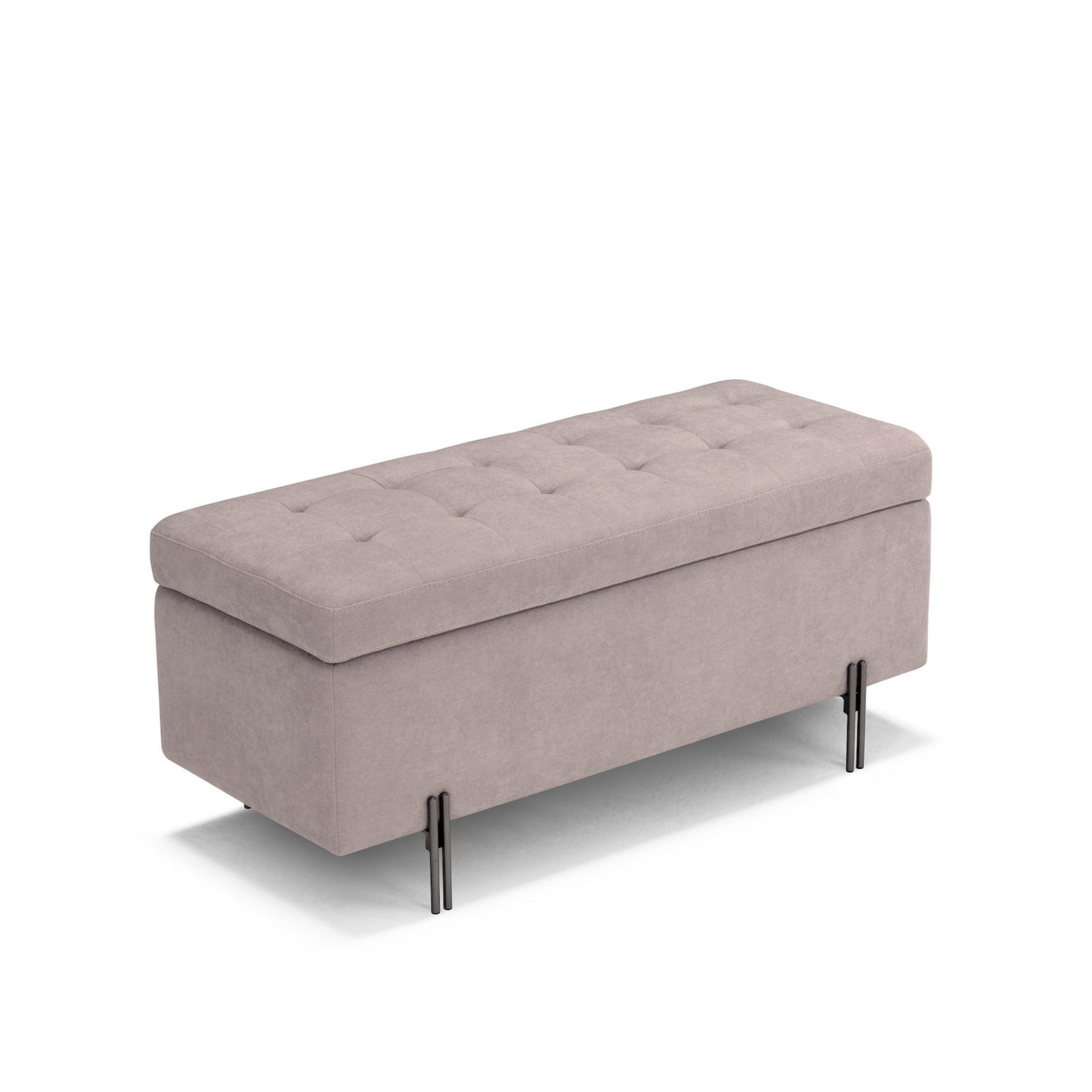 Banc CARAMAGNA 110x45 cm rangement Made in Italy matelassé en tissu chenille gris tourterelle
