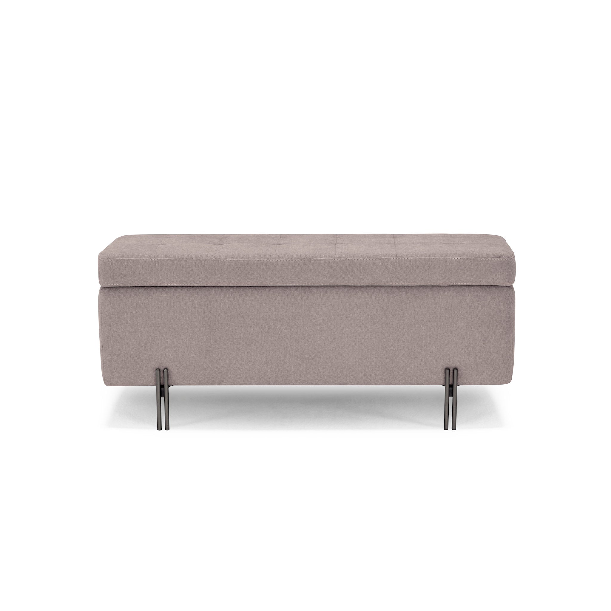 Banc CARAMAGNA 110x45 cm rangement Made in Italy matelassé en tissu chenille gris tourterelle