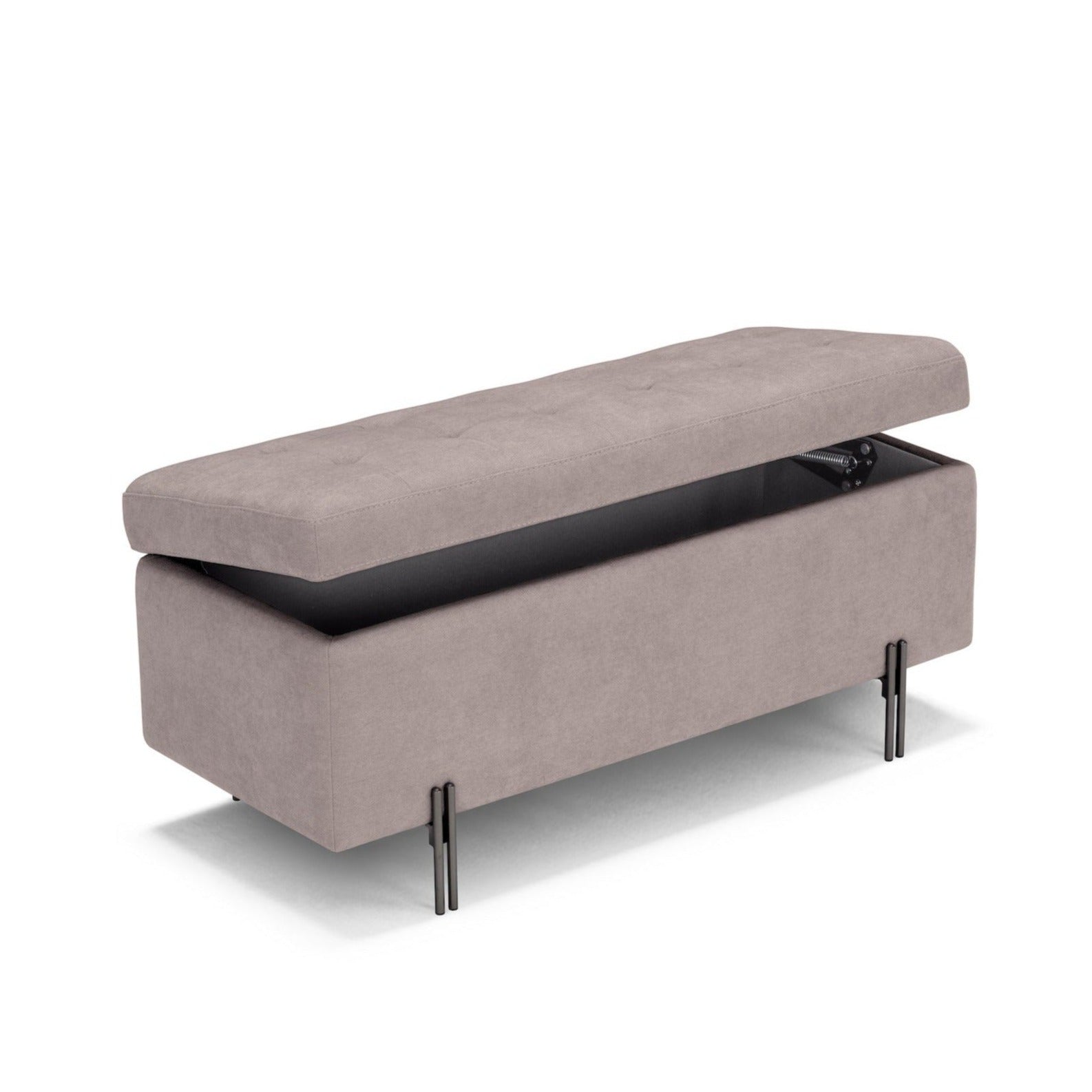 Banc CARAMAGNA 110x45 cm rangement Made in Italy matelassé en tissu chenille gris tourterelle