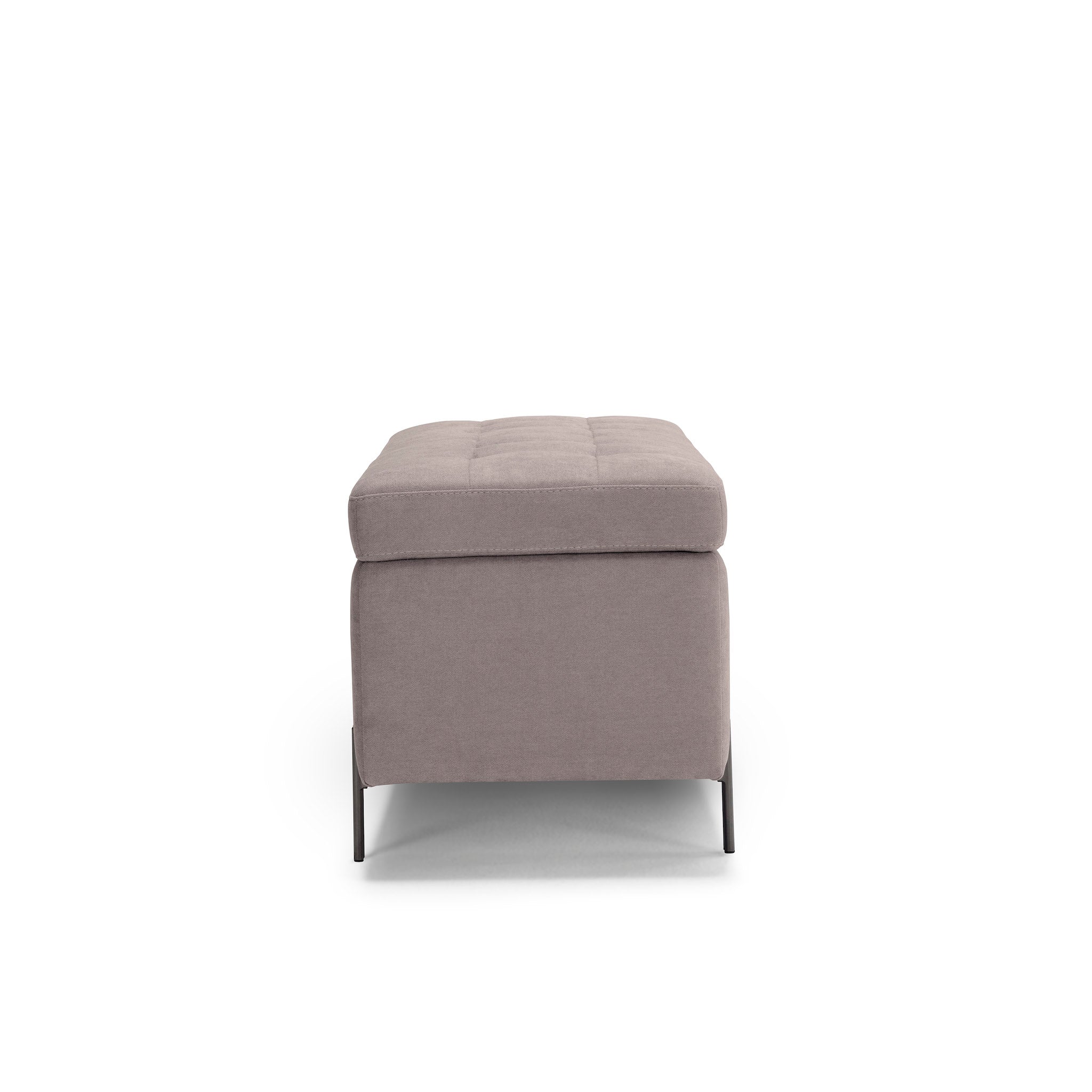 Banc CARAMAGNA 110x45 cm rangement Made in Italy matelassé en tissu chenille gris tourterelle