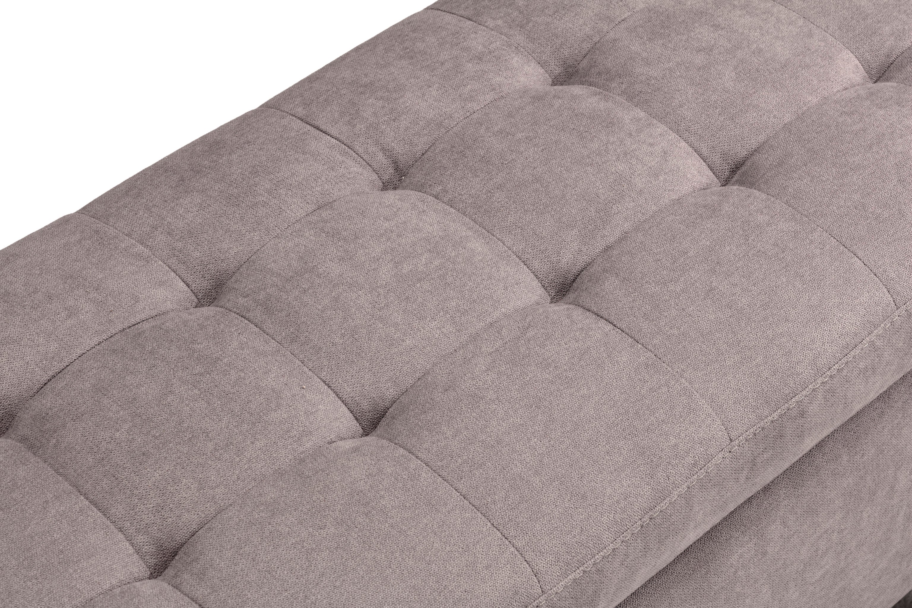 Banc CARAMAGNA 110x45 cm rangement Made in Italy matelassé en tissu chenille gris tourterelle