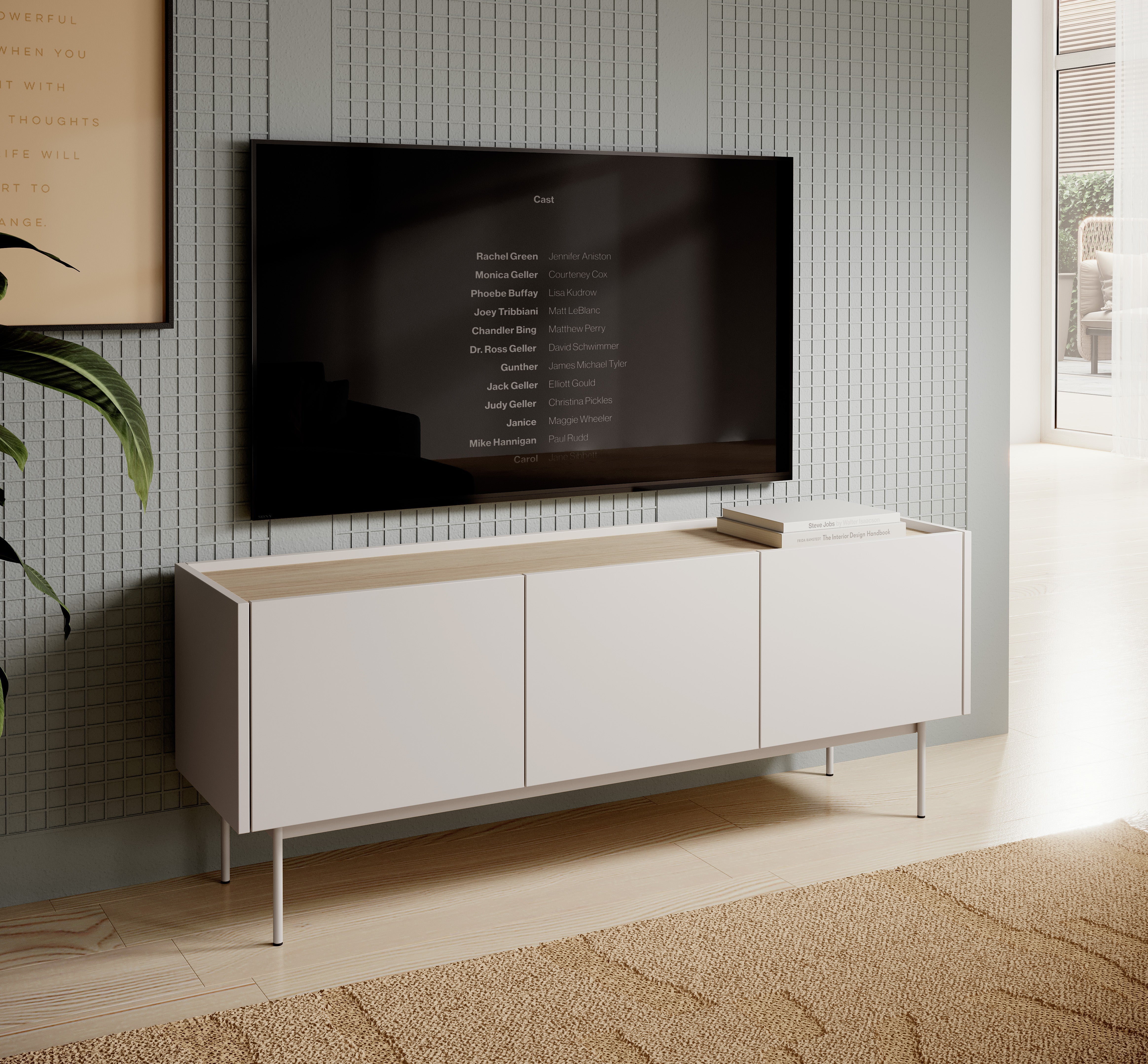 Meuble TV 3 portes en bois laminé Lago 144x55 cm