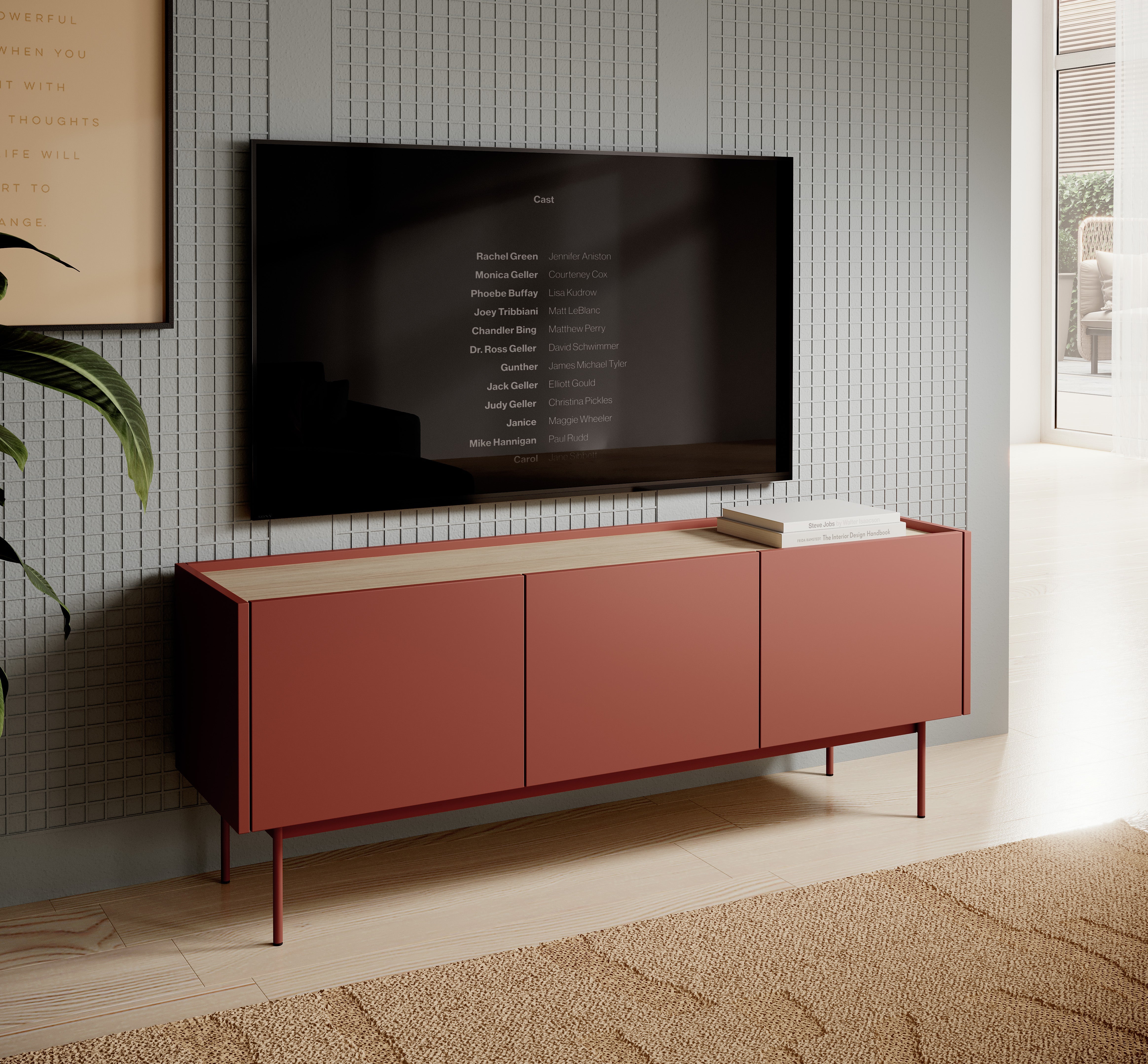 Meuble TV 3 portes en bois laminé Lago 144x55 cm