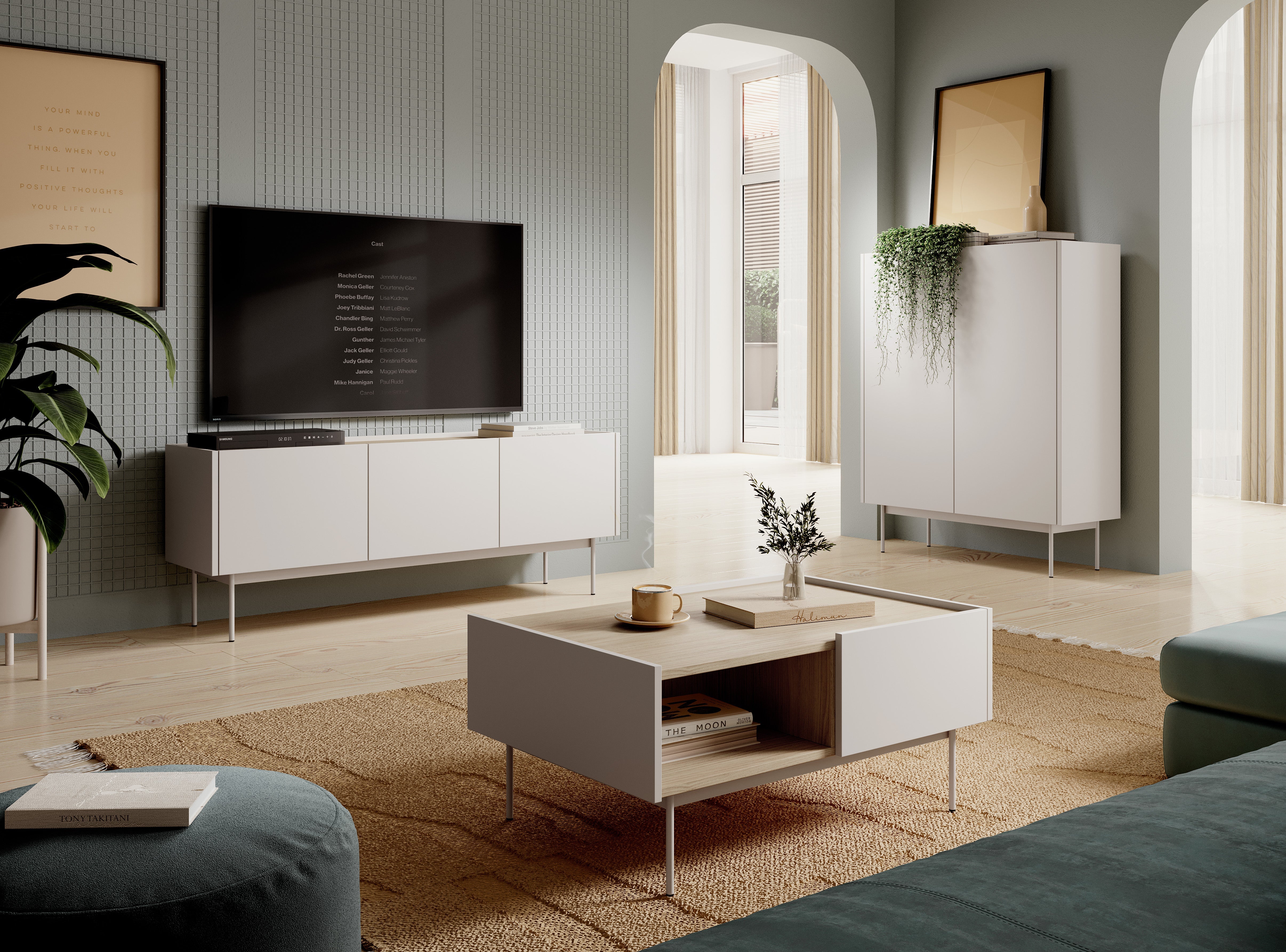 Meuble TV 3 portes en bois laminé Lago 144x55 cm