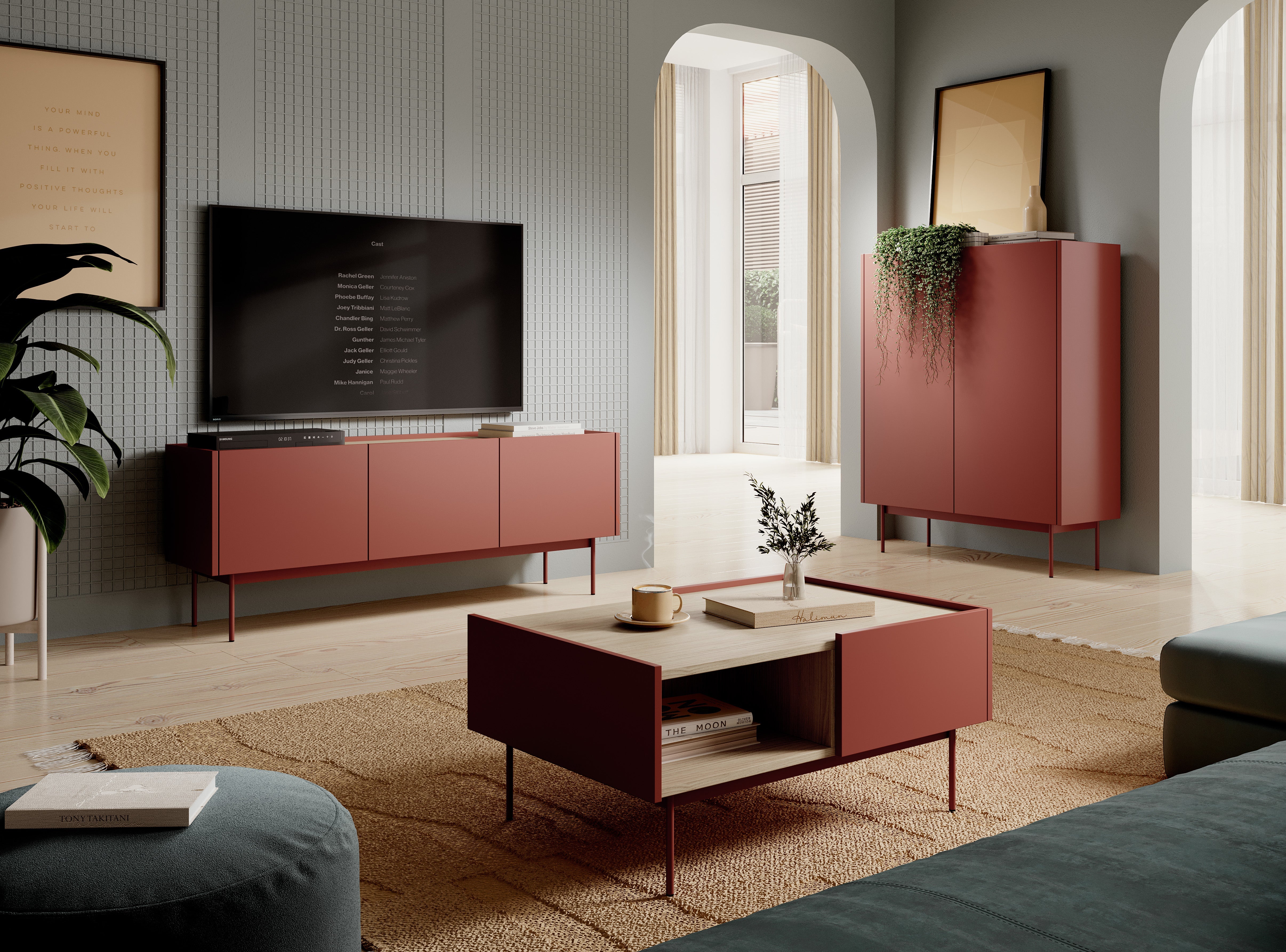 Meuble TV 3 portes en bois laminé Lago 144x55 cm