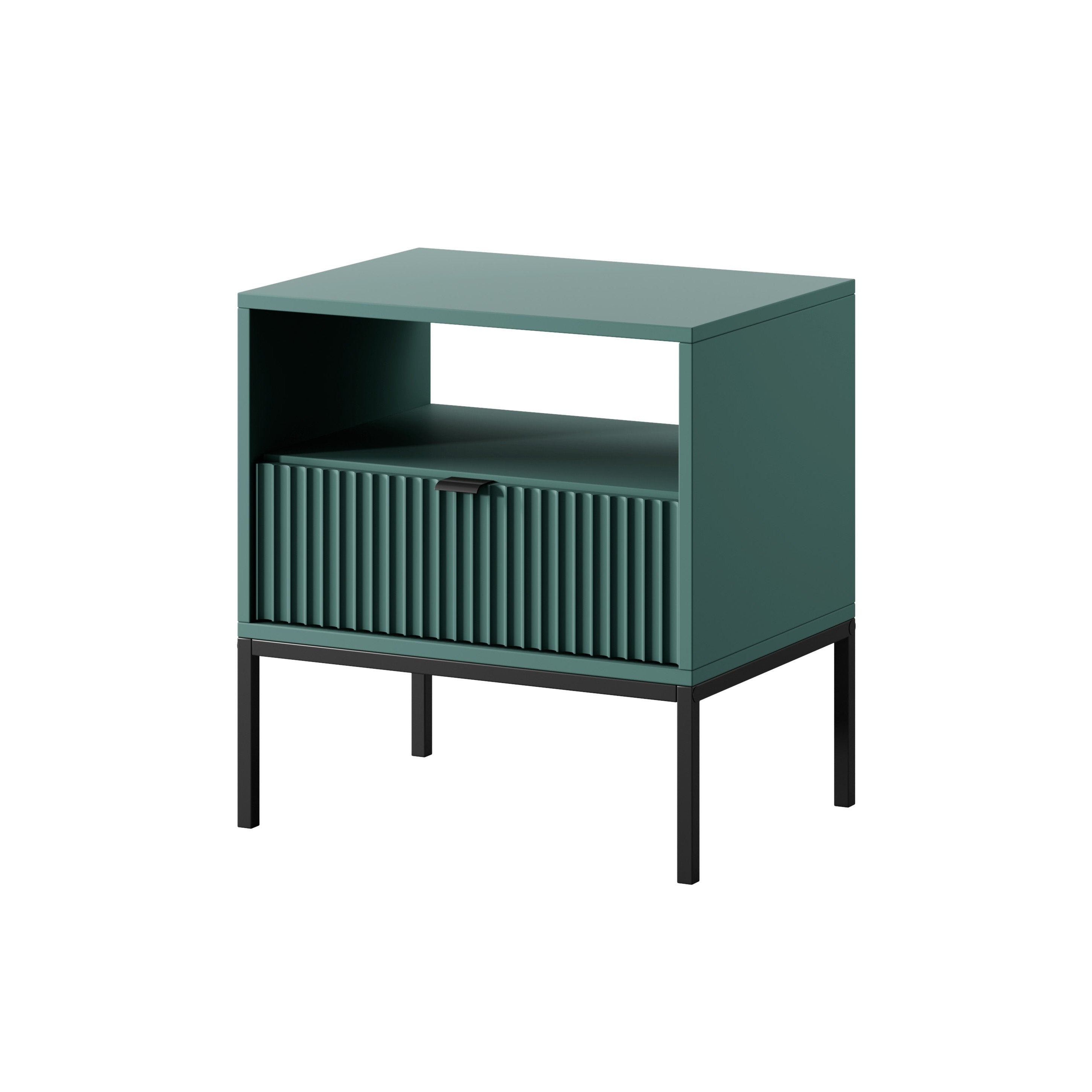 Table de chevet avec pieds en métal et 1 tiroir en bois laminé Miseno 54x56 cm