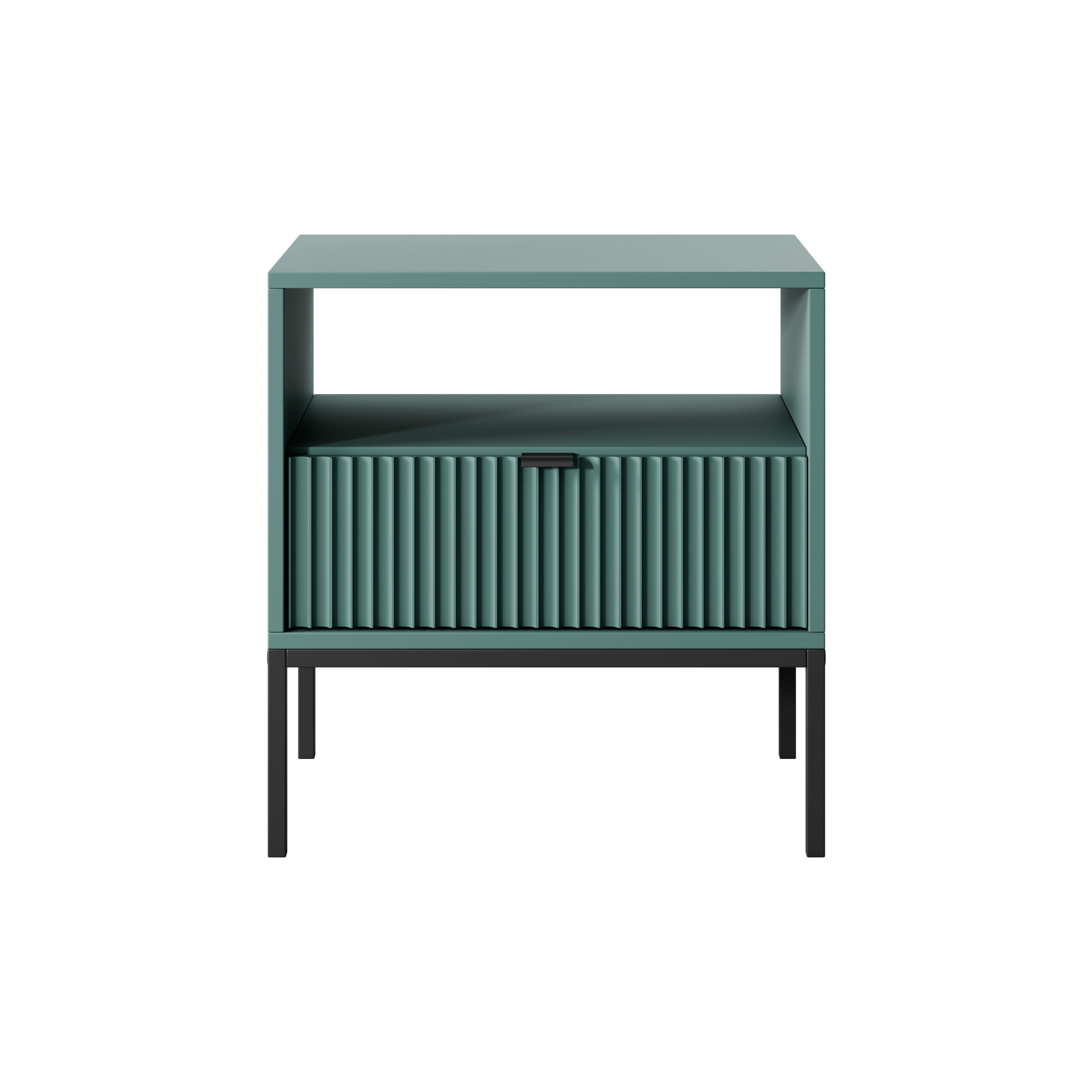 Table de chevet avec pieds en métal et 1 tiroir en bois laminé Miseno 54x56 cm