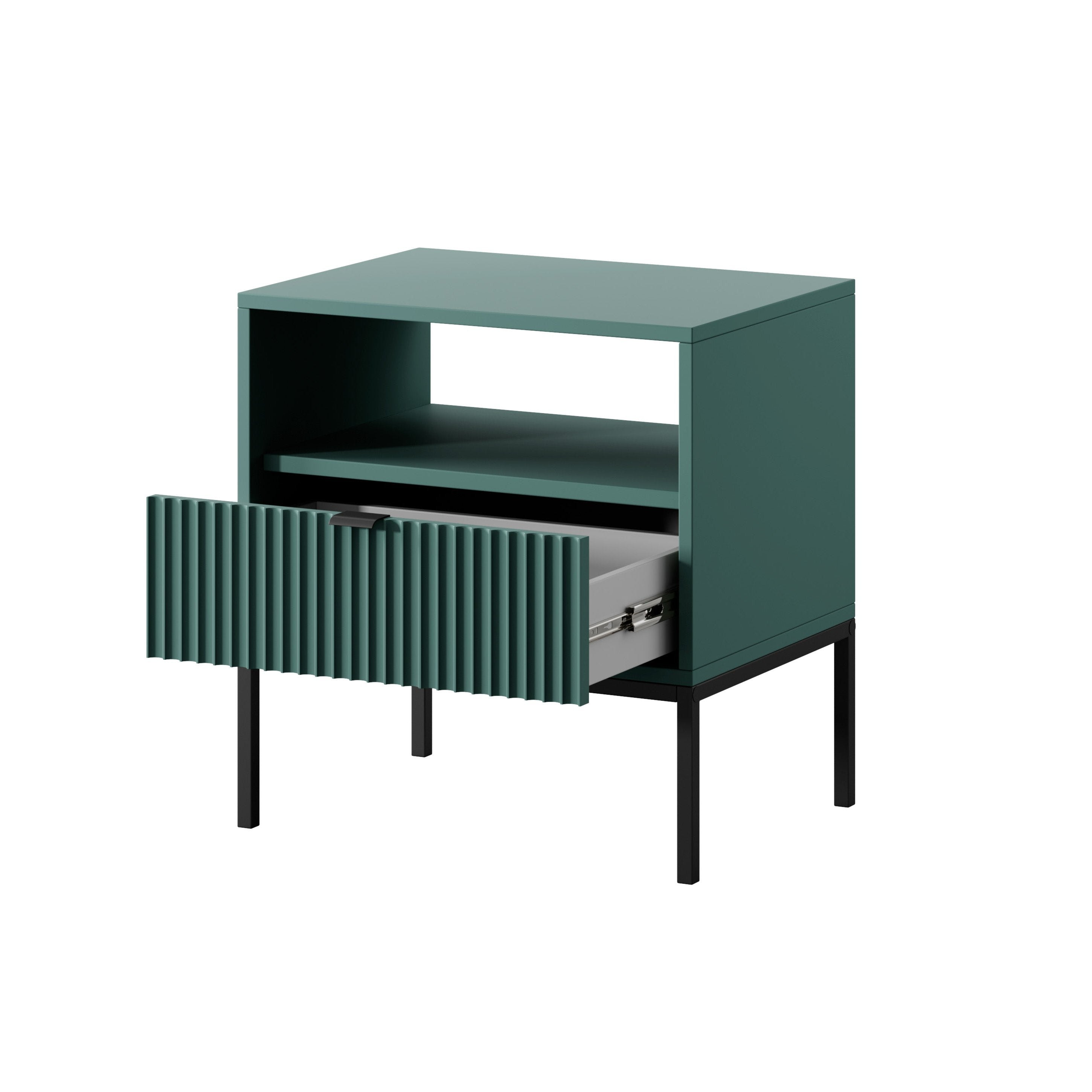 Table de chevet avec pieds en métal et 1 tiroir en bois laminé Miseno 54x56 cm