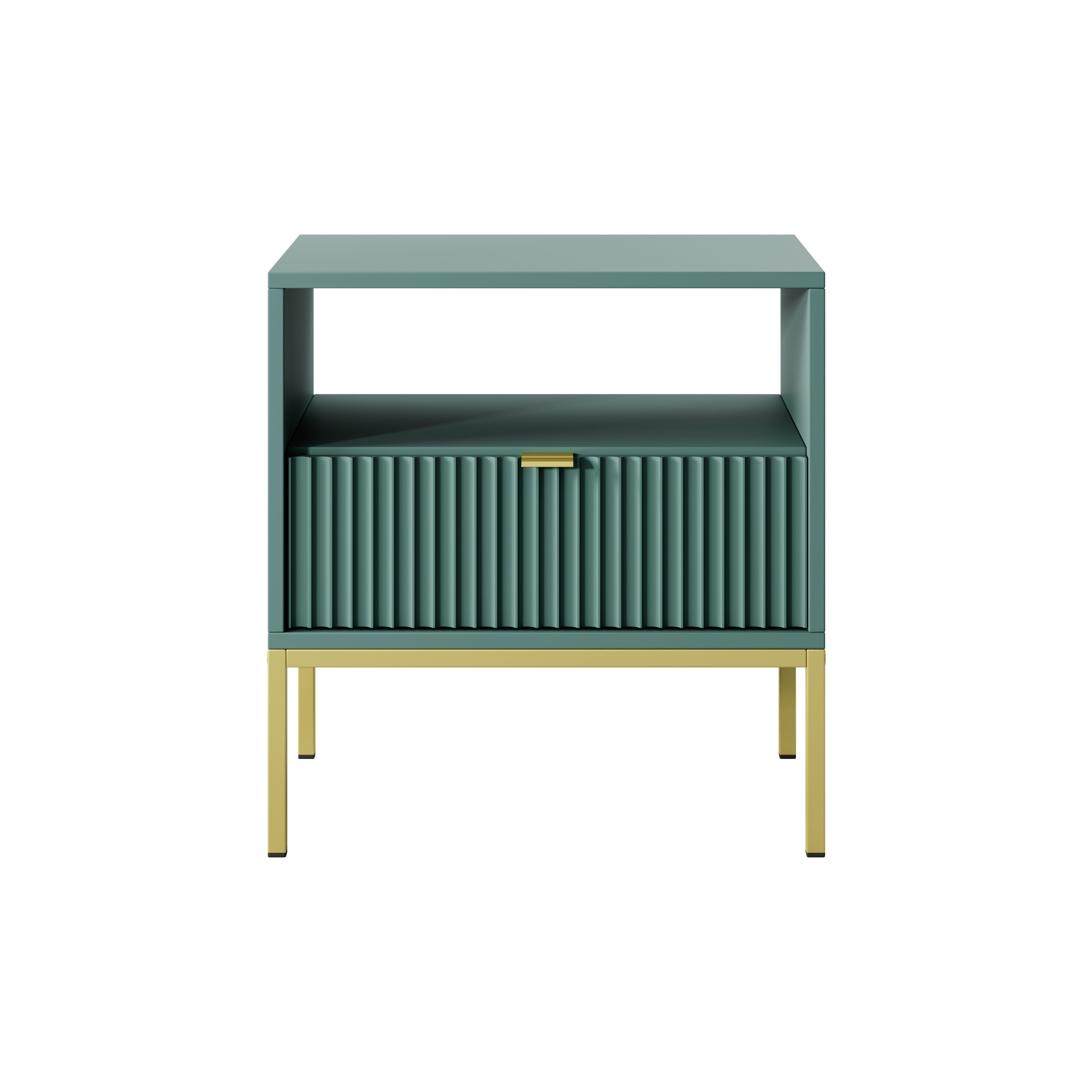 Table de chevet avec pieds en métal et 1 tiroir en bois laminé Miseno 54x56 cm