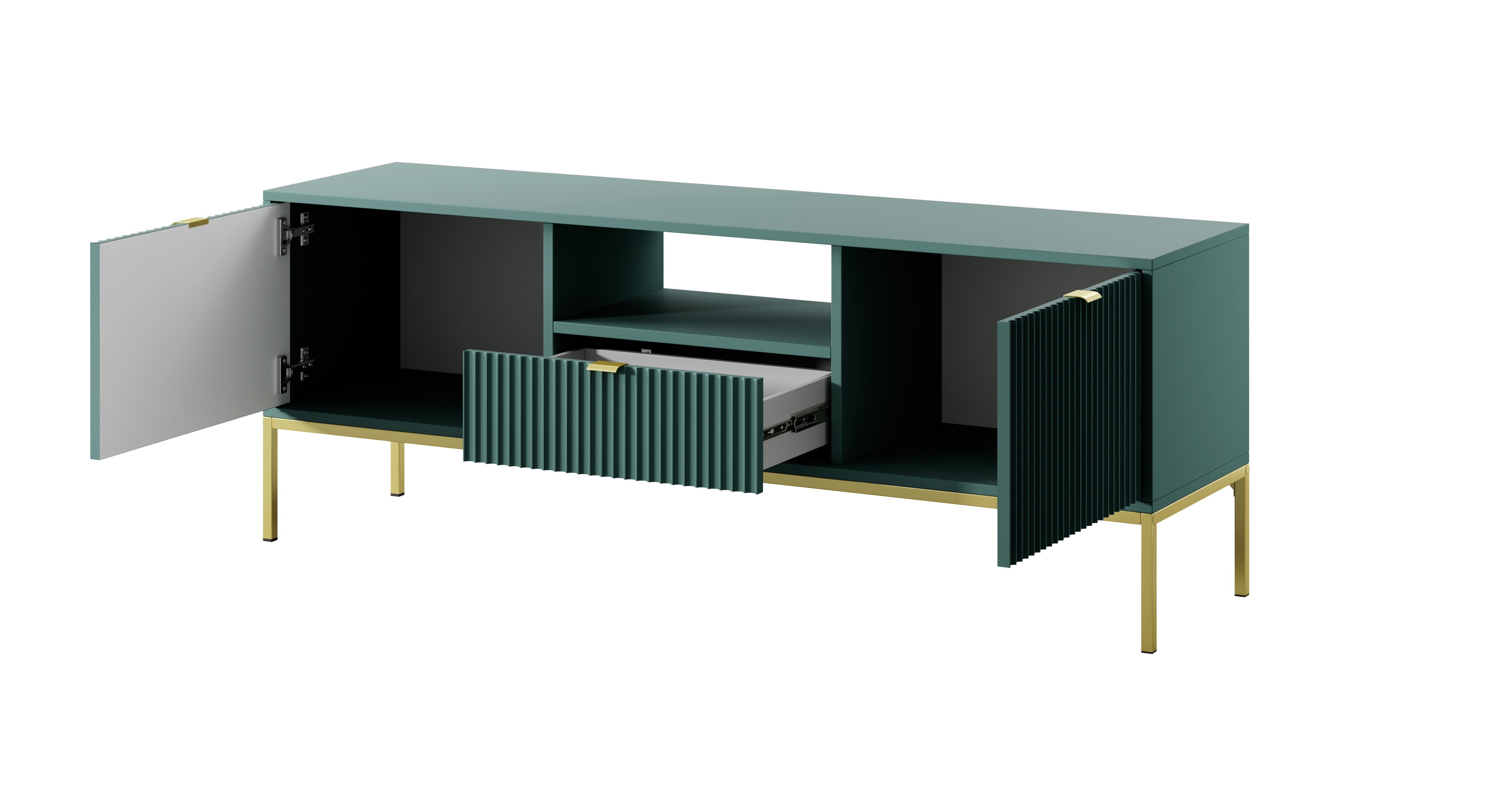 Meuble TV avec pieds en métal 2 portes et 1 tiroir en bois laminé Miseno 154x56 cm