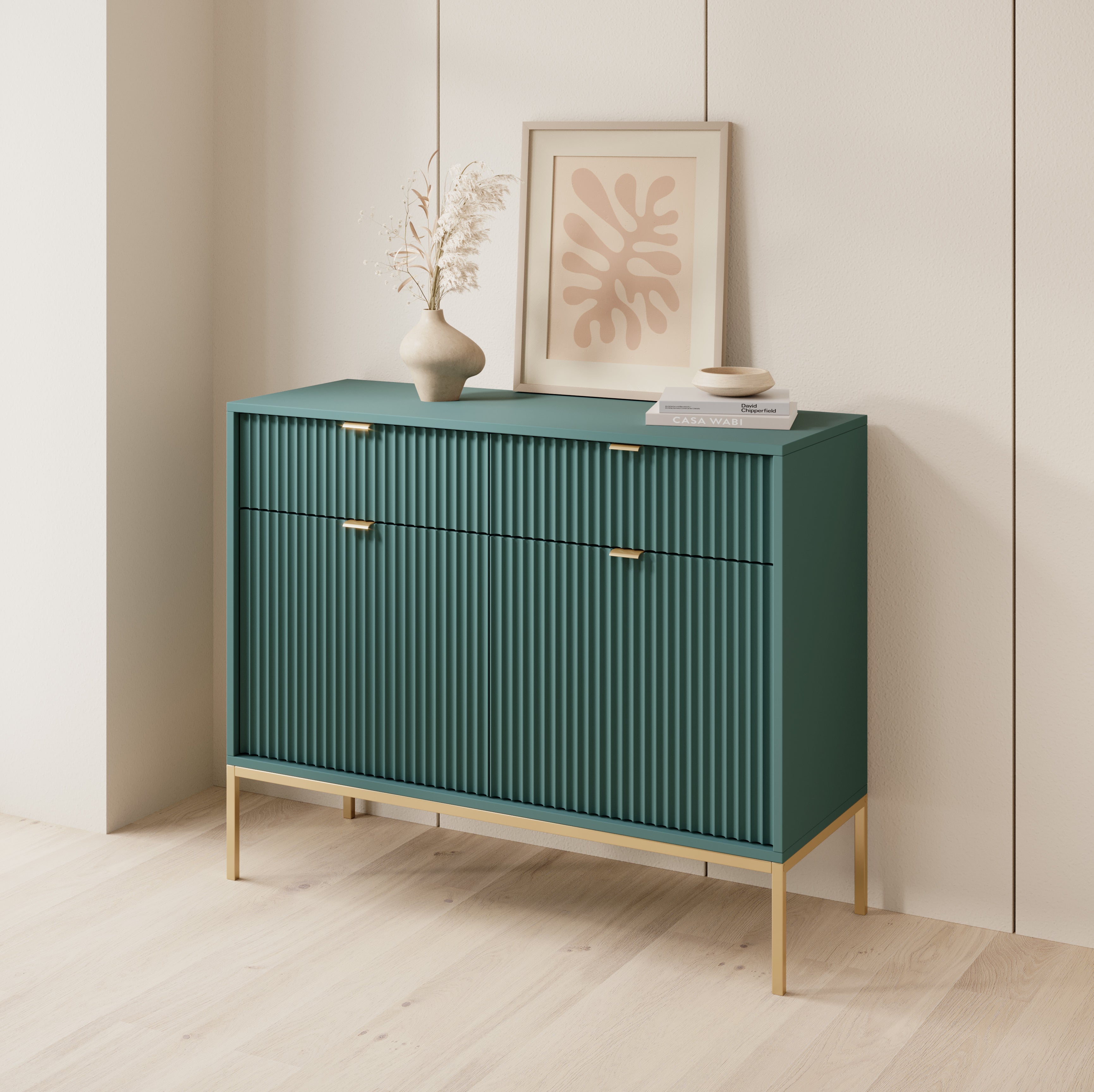 Buffet avec pieds en métal 2 portes et 2 tiroirs en bois laminé Miseno 104x83 cm