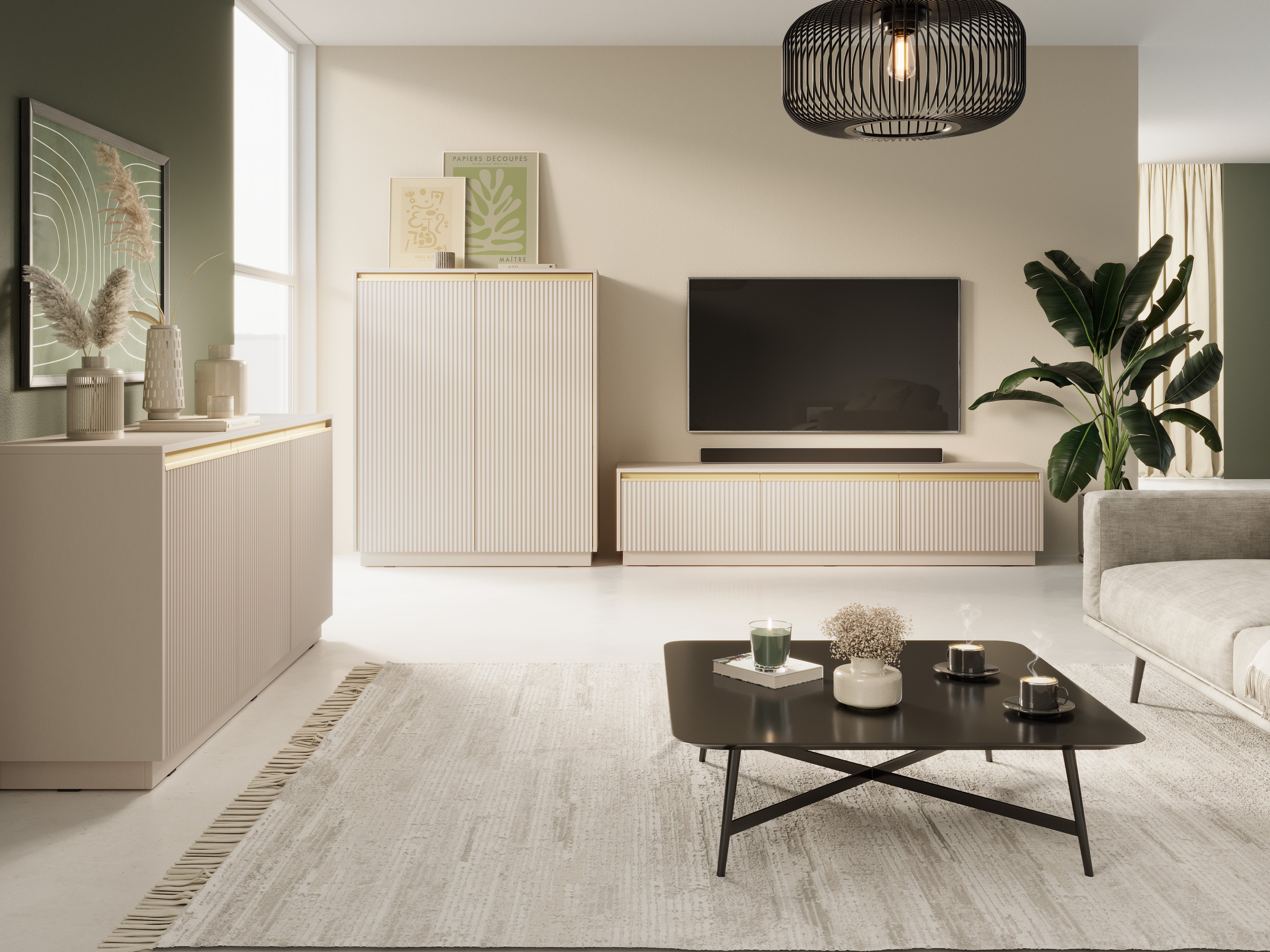 Buffet 2 portes en bois laminé doré 104x127 cm