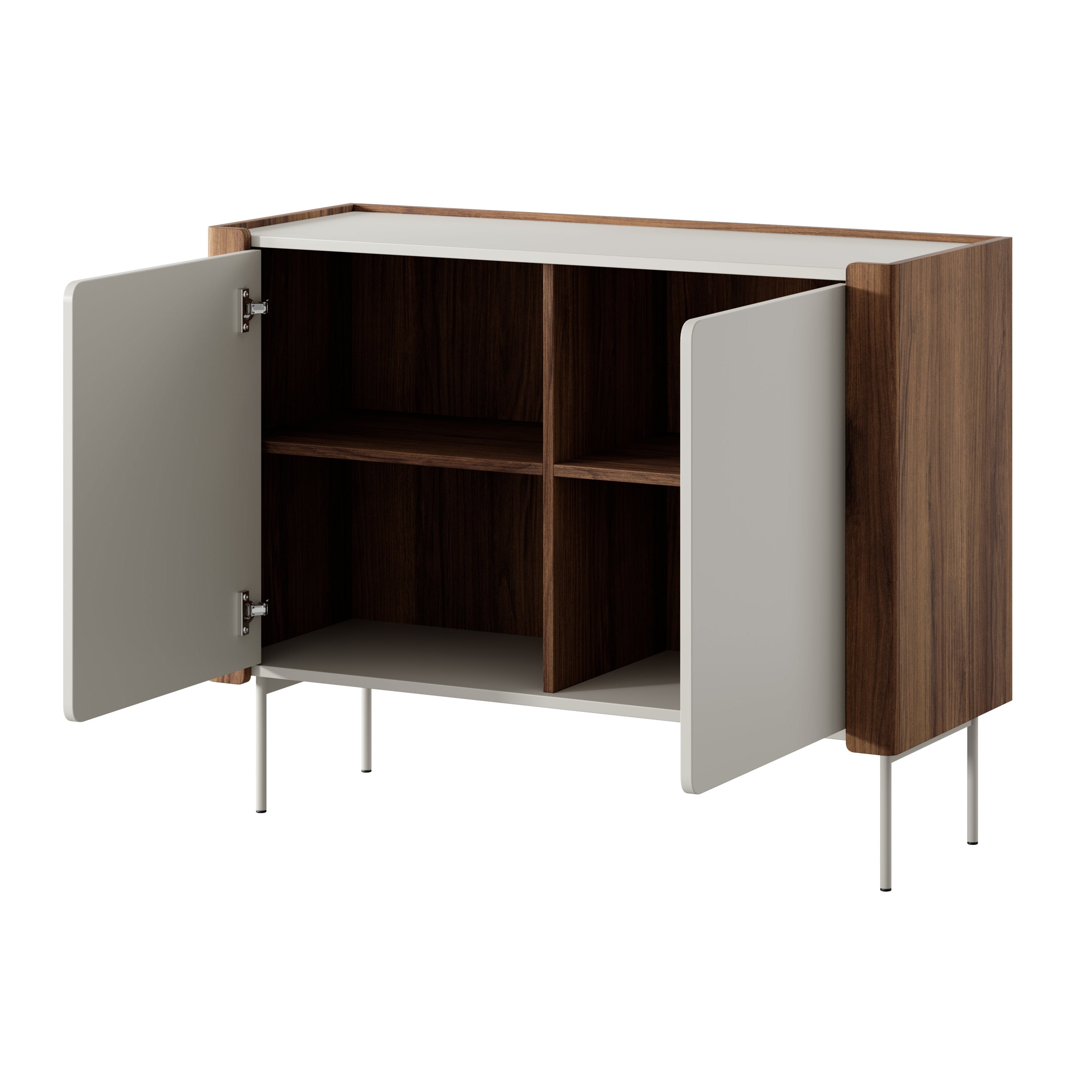Buffet 2 portes en bois laminé noyer et cachemire Lumia 105x82 cm
