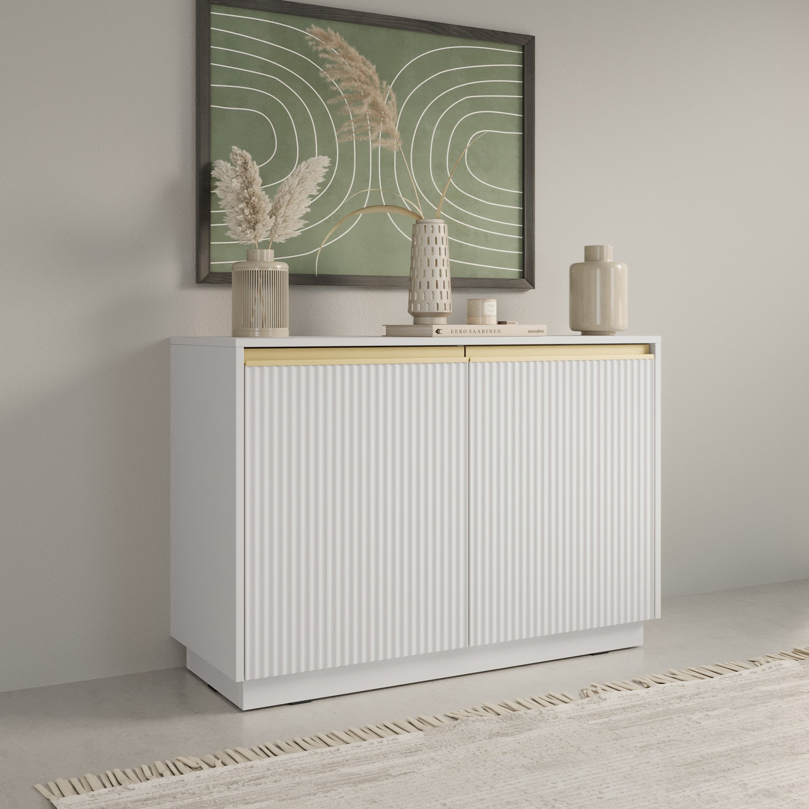 Buffet 2 portes en bois laminé Doré 104x72 cm