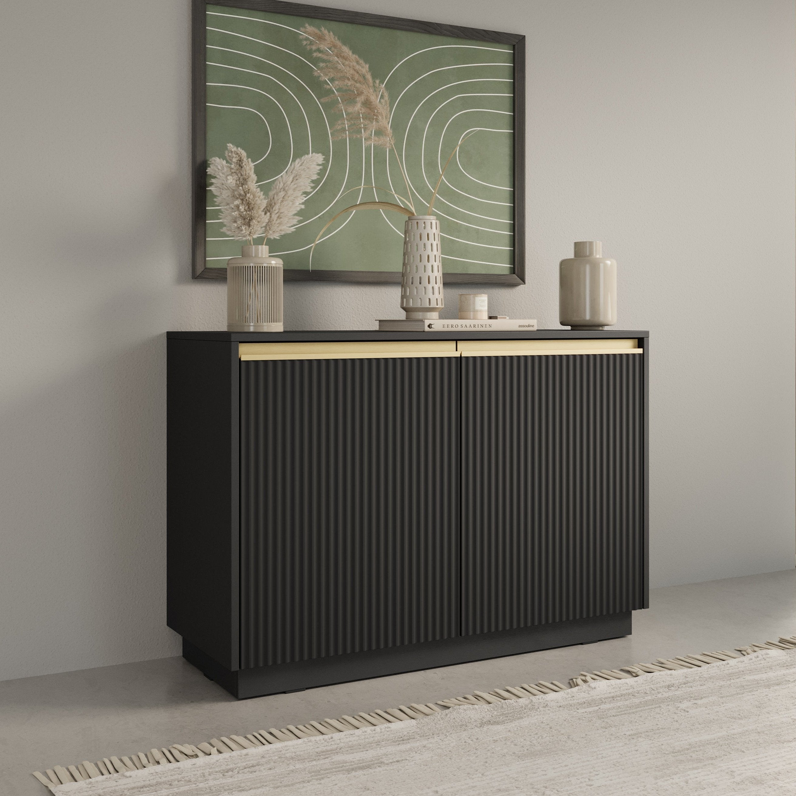 Buffet 2 portes en bois laminé Doré 104x72 cm