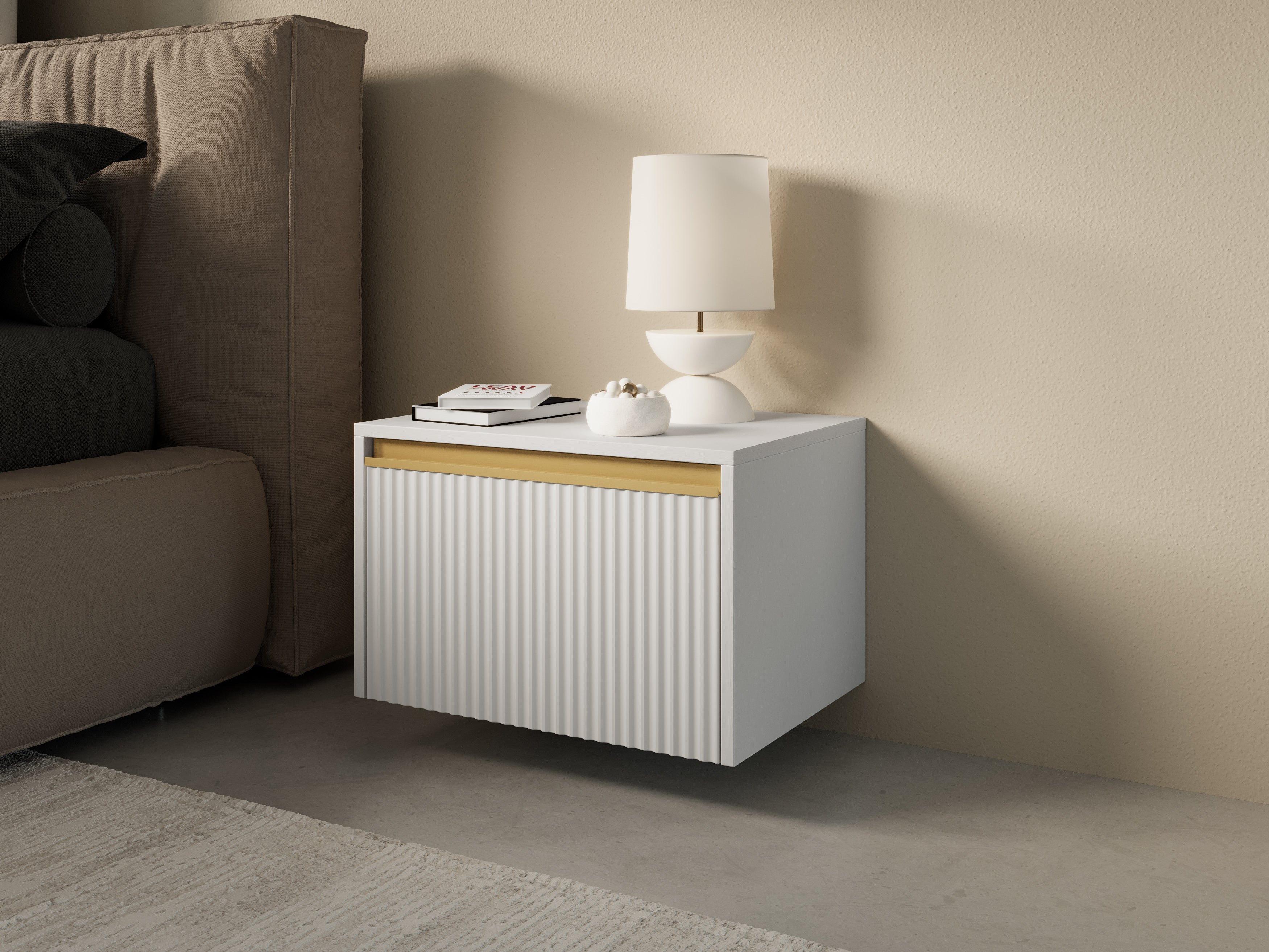 Table de chevet 1 tiroir en bois laminé doré 54x42 cm