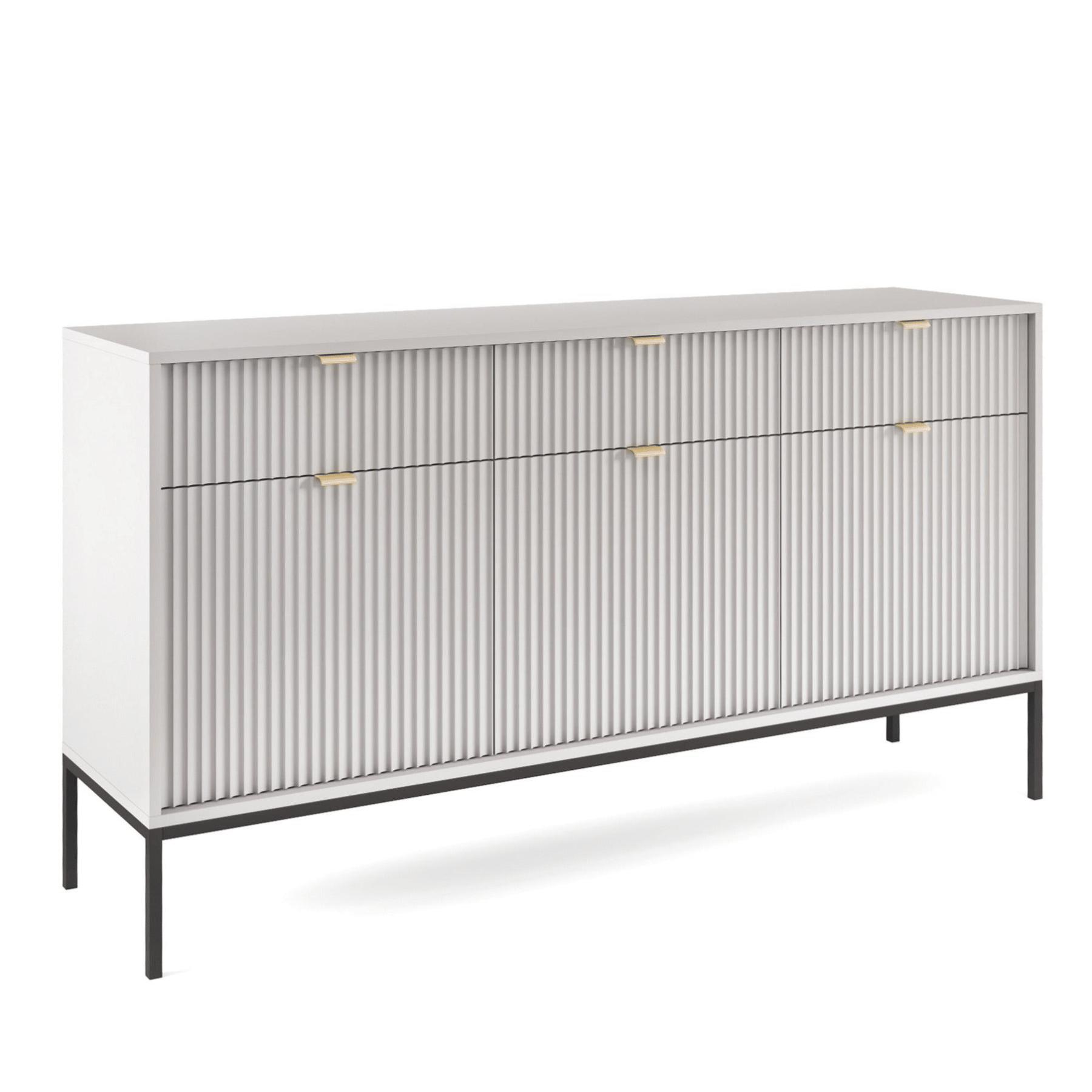 Buffet 3 portes 3 tiroirs en bois laminé avec pieds en métal gris Miseno 154x83 cm