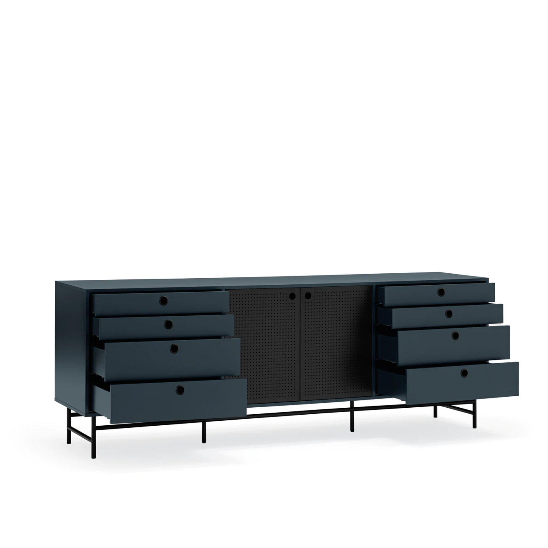 Buffet 8 tiroirs 2 portes 212x47 cm Punto de Teulat bleu