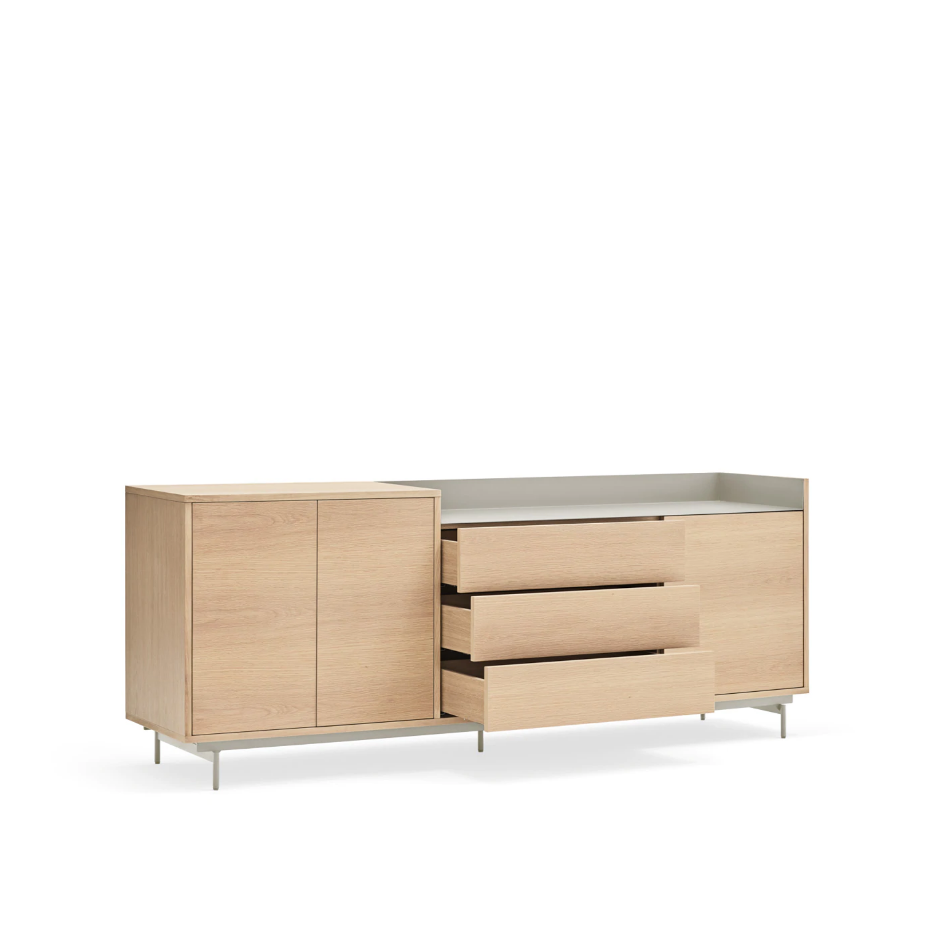 Buffet 3 portes 3 tiroirs 200x45 cm Valley de Teulat chêne/gris lumineux