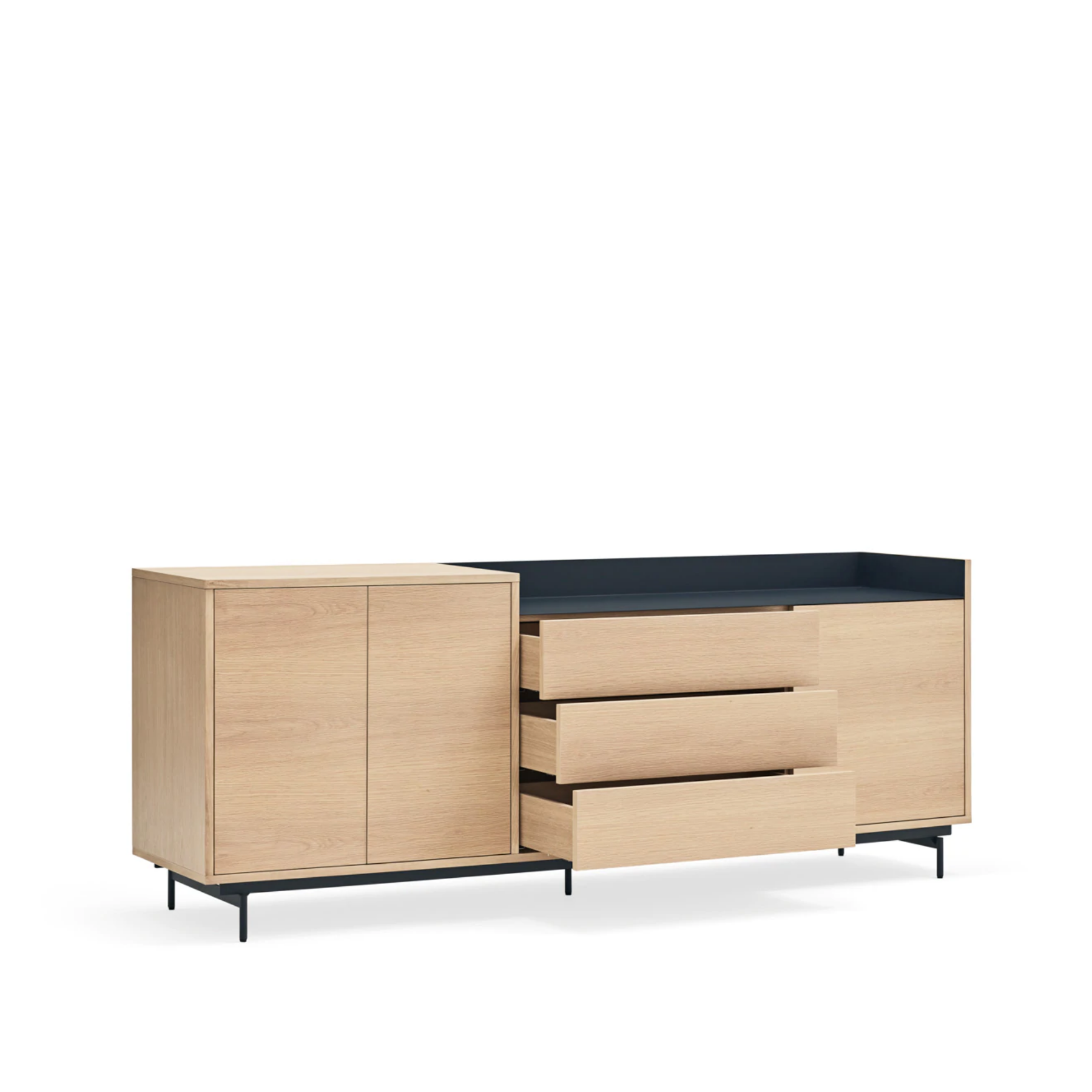 Buffet 3 portes 3 tiroirs 200x45 cm Valley de Teulat chêne/bleu