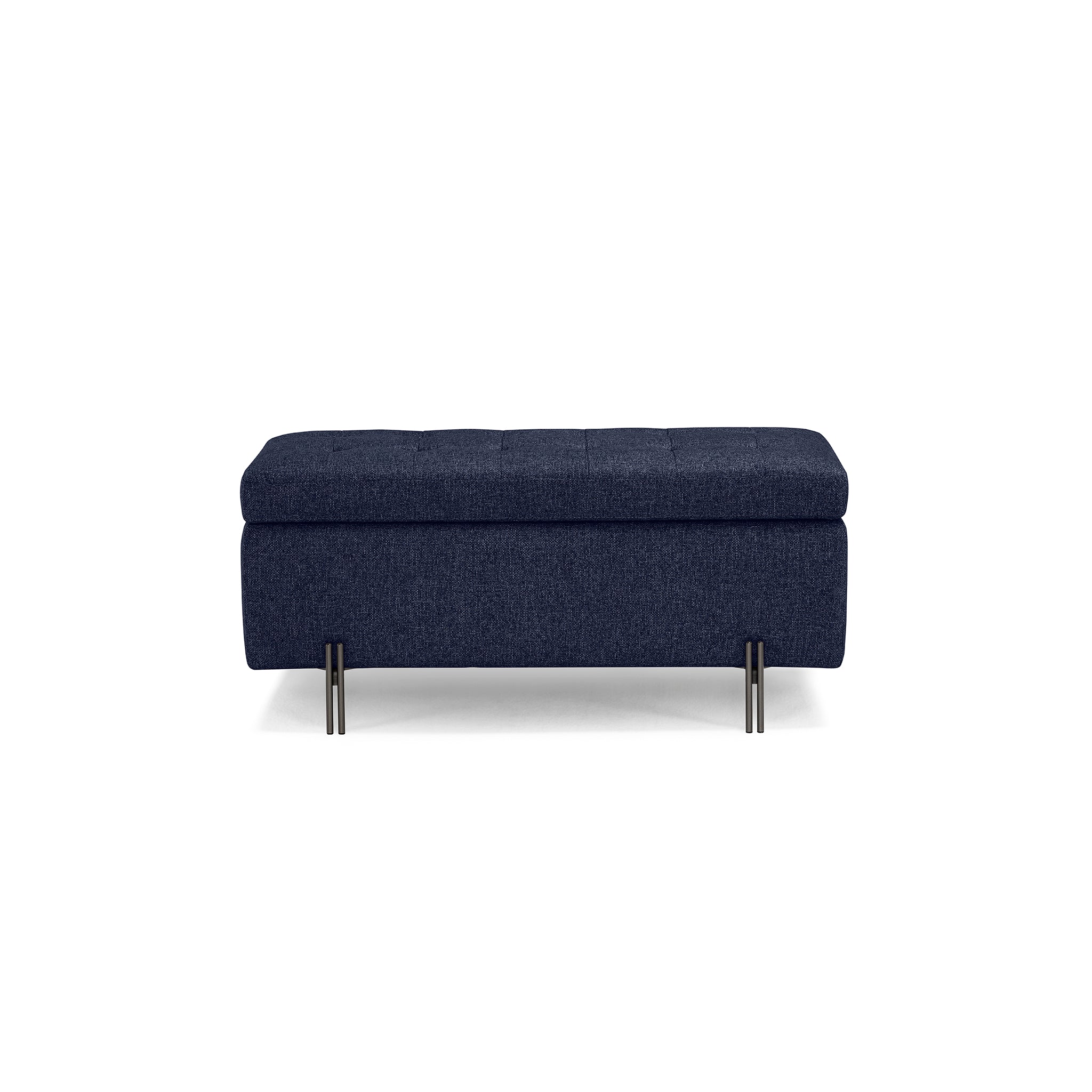 Banc CARAMAGNA 110x45 cm rangement Made in Italy matelassé en tissu texturé bleu