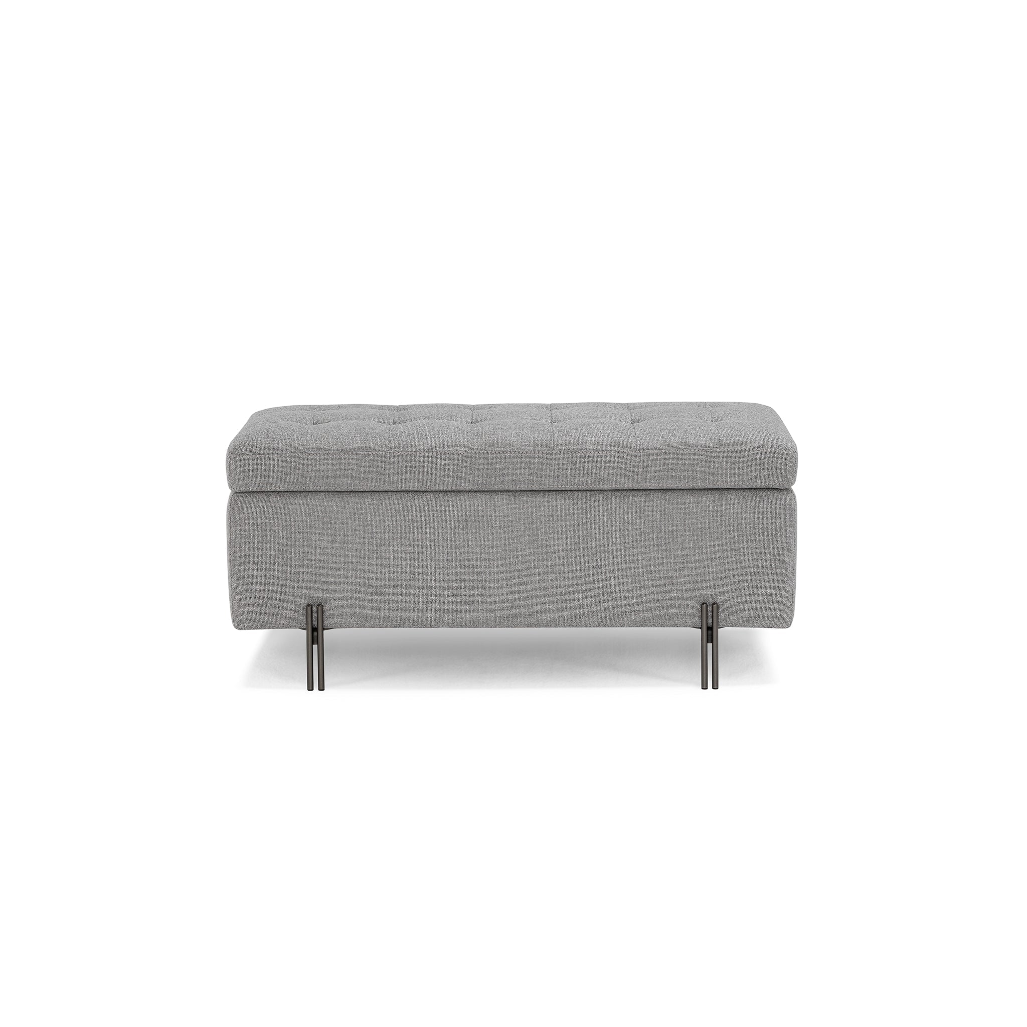Banc CARAMAGNA 110x45 cm rangement Made in Italy matelassé en tissu texturé gris